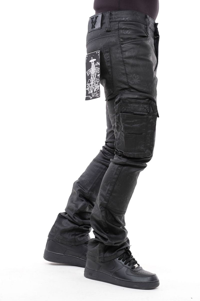 Vicious - STACKED WAXED Art Cargo DENIM - Black - VC423 ART