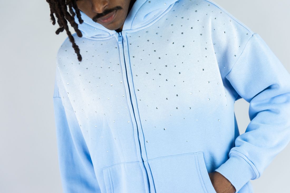 Rebel - Rhinestone Faded Sweat Pants - L. Blue - 486 387