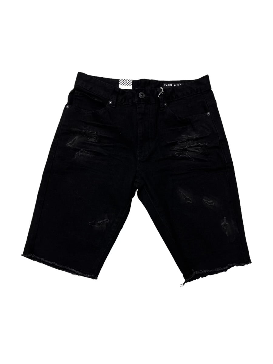 Rise Clean Ripped Denim Shorts Black 24208