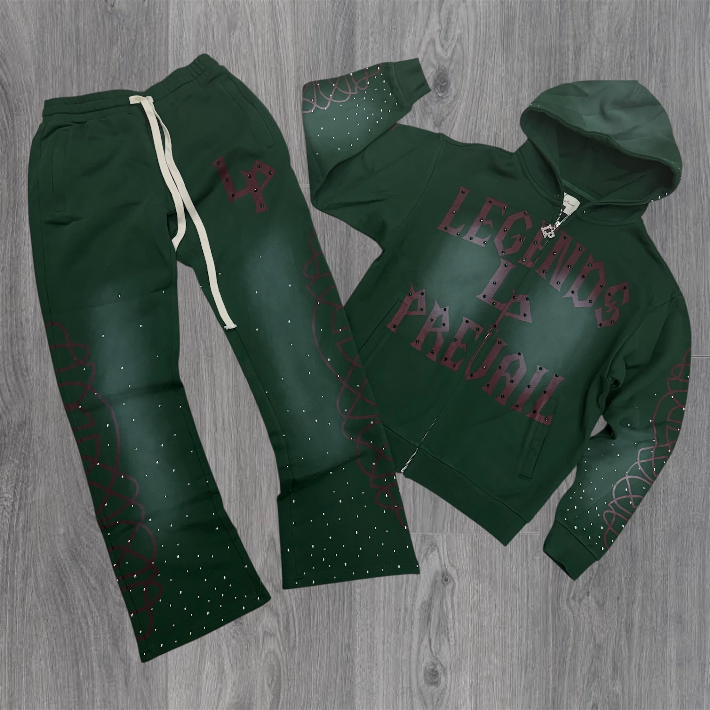 Prevail - Flare Rhinestone Sweat suit - Olive