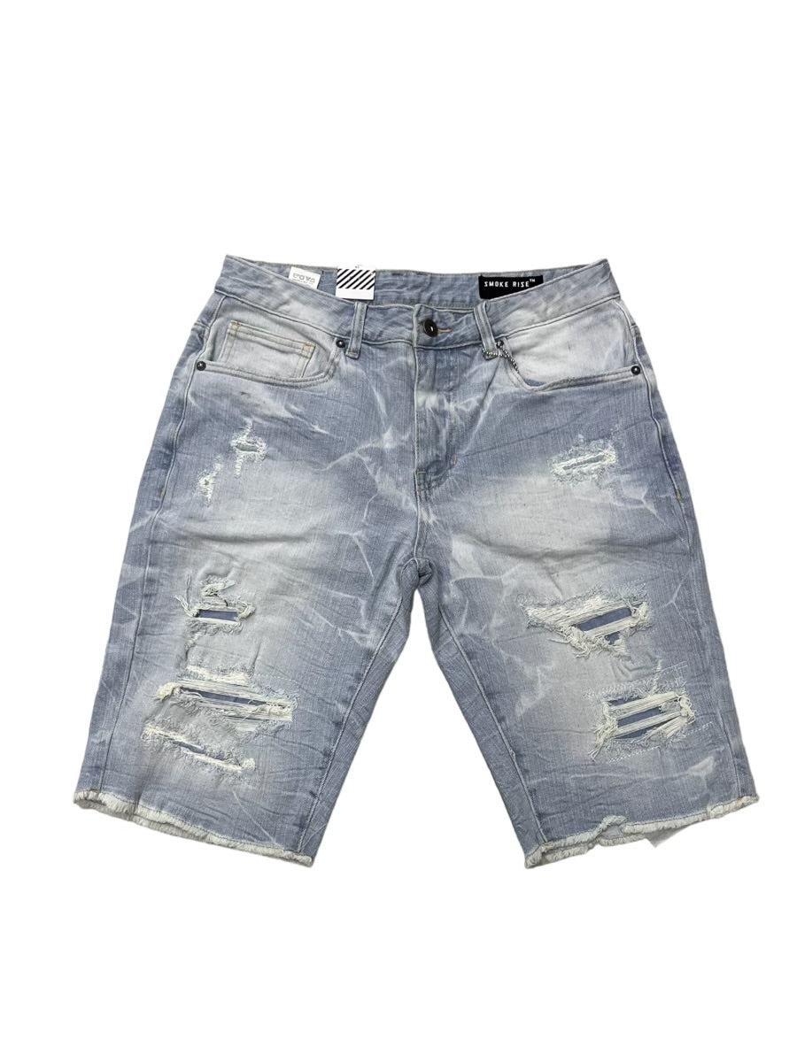Rise Ripped Denim Shorts Speckle Blue 24109