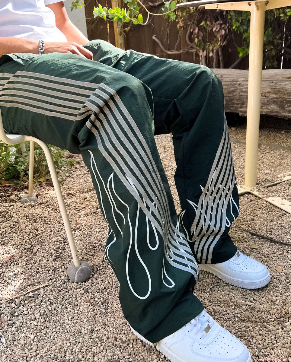 EPTM - FLAME Stripe Windbreaker Pants - Forest Green 764