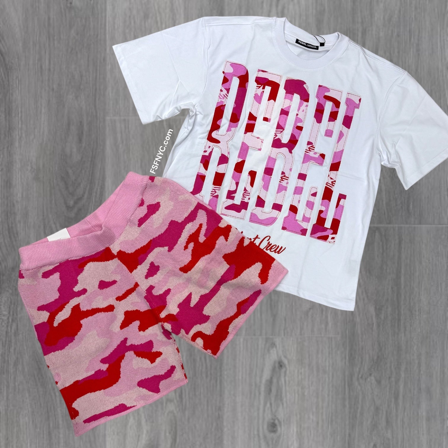 Rebel - Silent Sweater Shorts Set - White Pink - 124 924