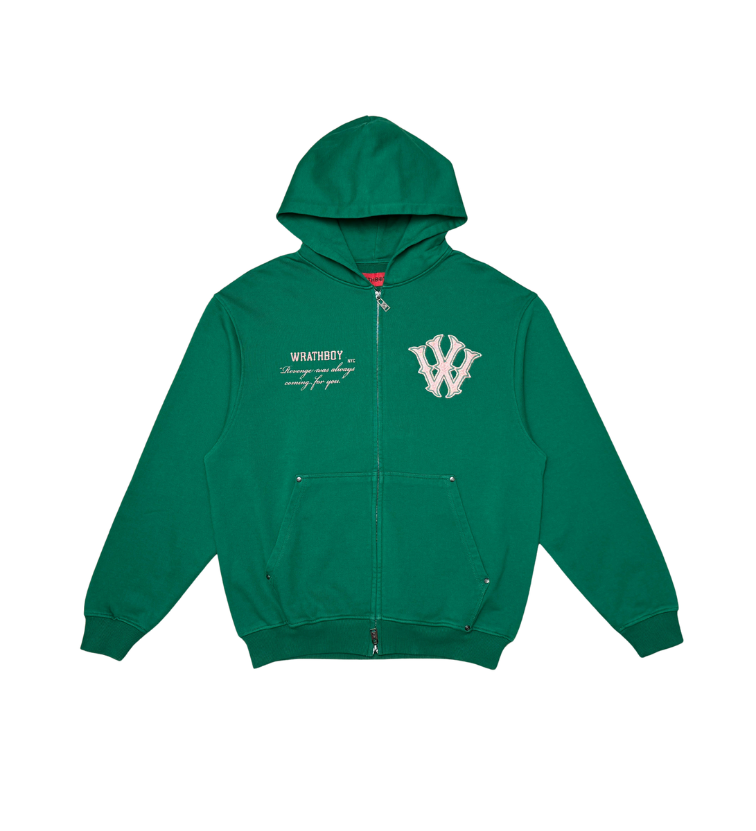 WRATHBOY - Revenge Quote ZIP Hoodie - Green - 079