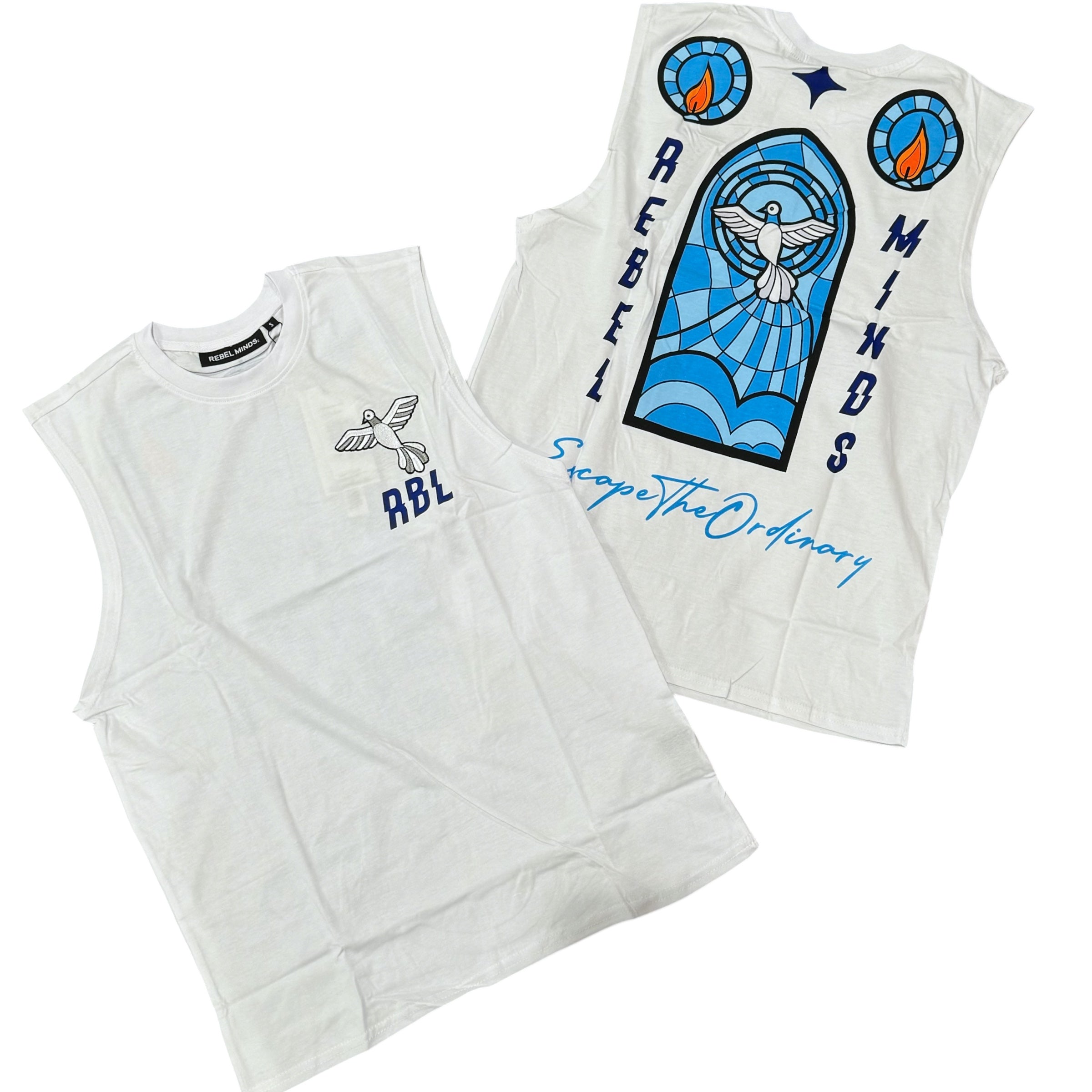 Rebel Sleeveless Fly Tee Blue White 122