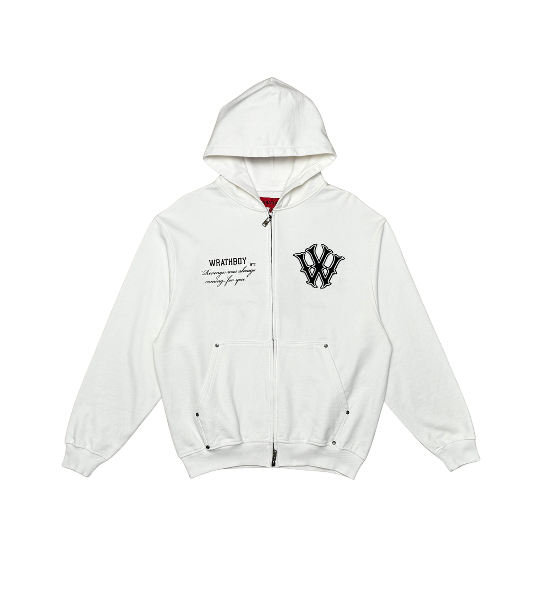 WRATHBOY - Revenge Quote ZIP Hoodie - White - 079