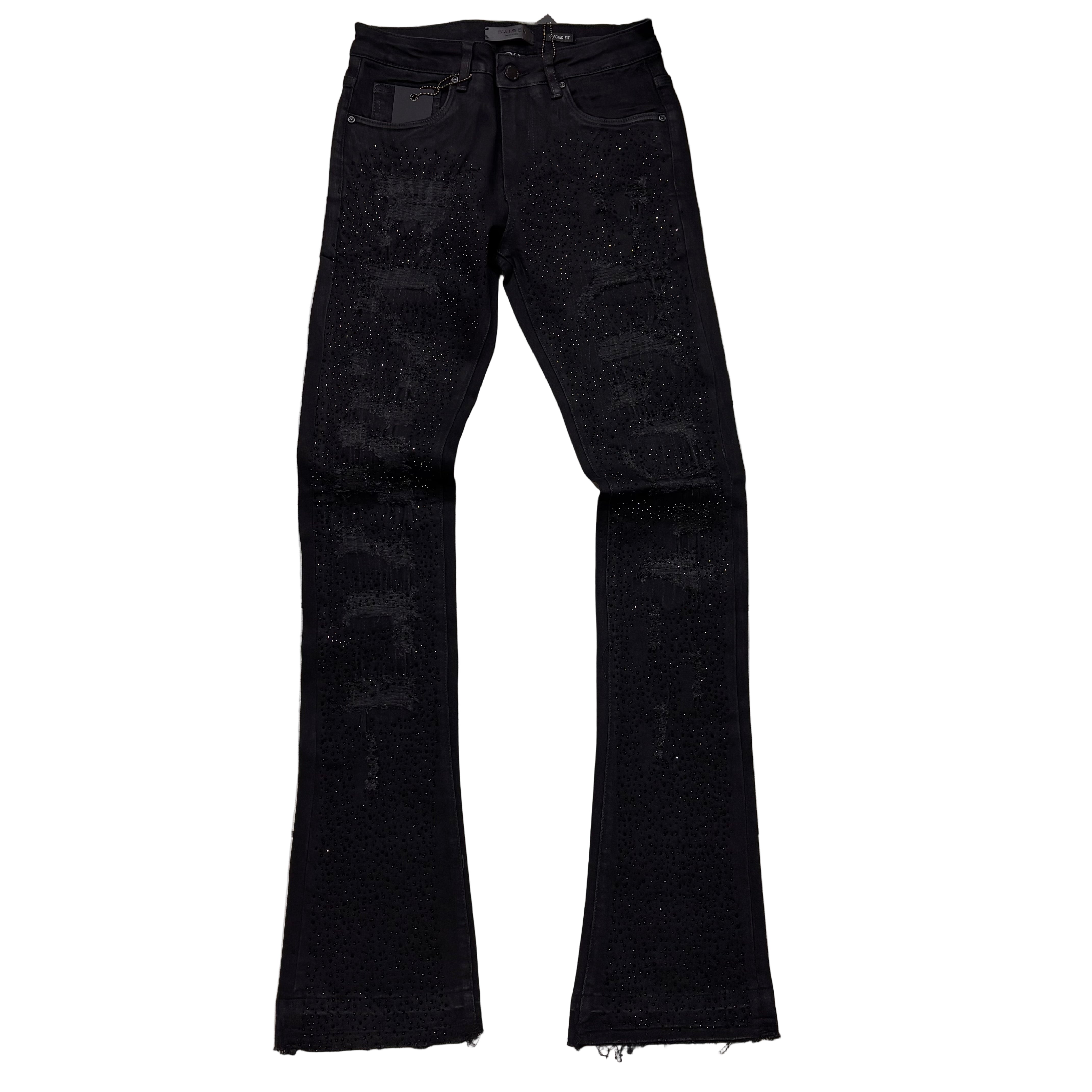 W - Rhinestone Stacked Denim - Jet BLK - M8257D