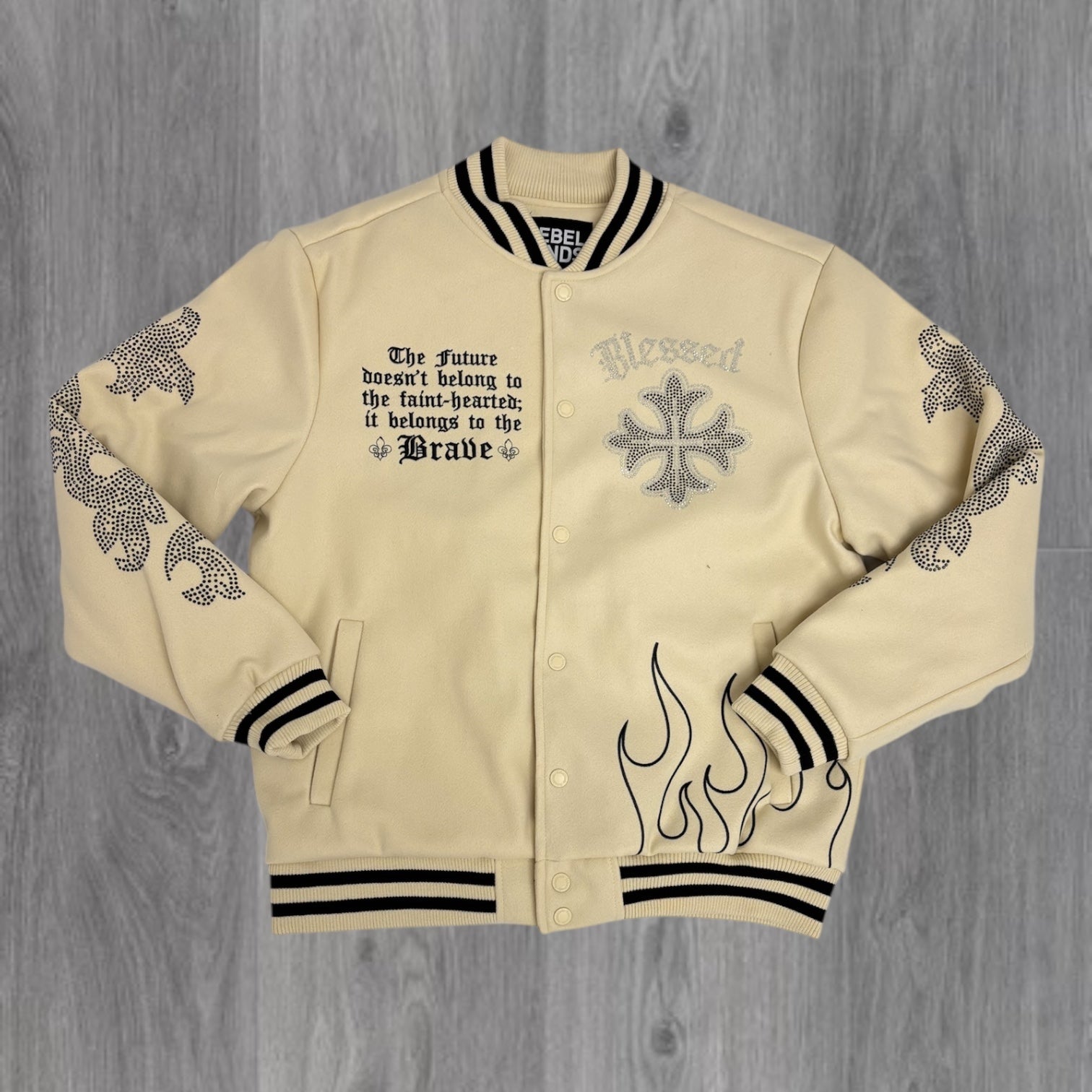 REBEL - BLESSED Rhinestone Jacket - CREAM - 514