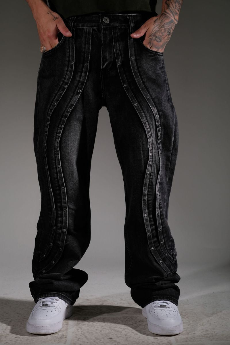 Vicious Loose Fit Studded Denim Black VC740
