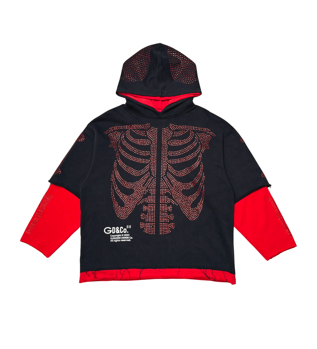 Gunzinii - Rhinestone Skeleton Hoodie - Black - GZ524