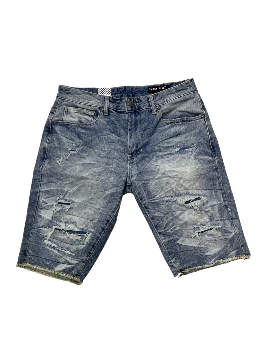 Rise Ripped Denim Shorts Clyde Blue 24109