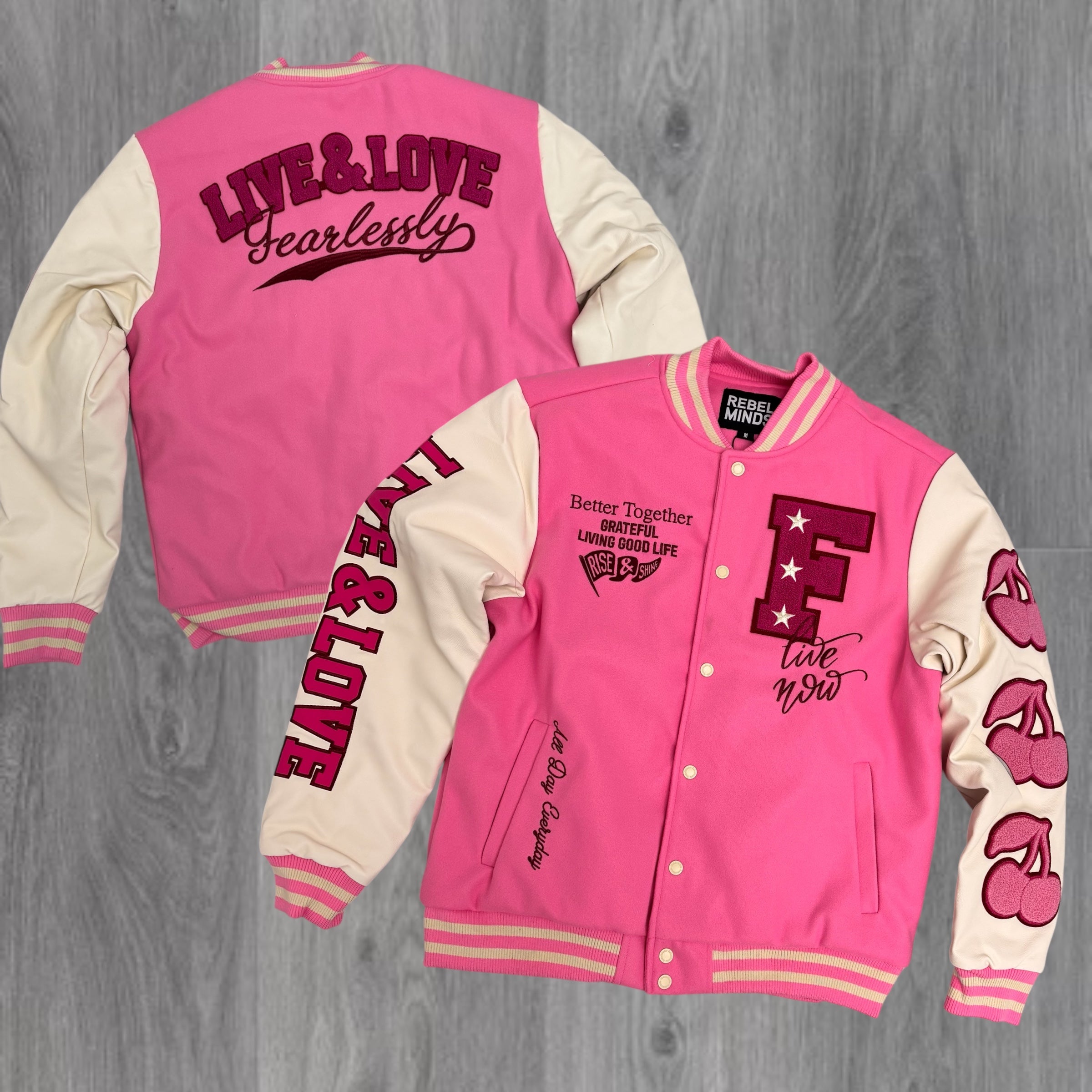 REBEL - Live and Love Varsity Jacket - PINK - 560