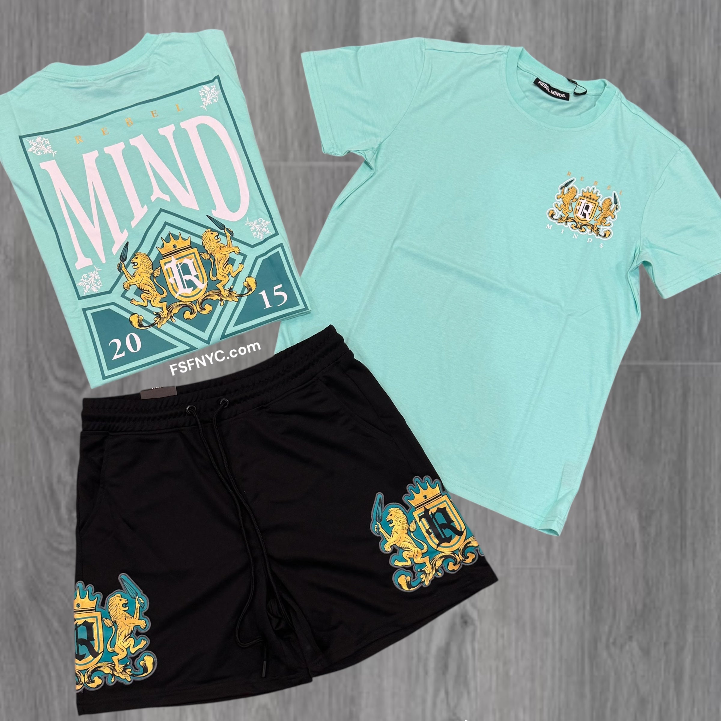 Rebel M crest Short Set Mint Black
