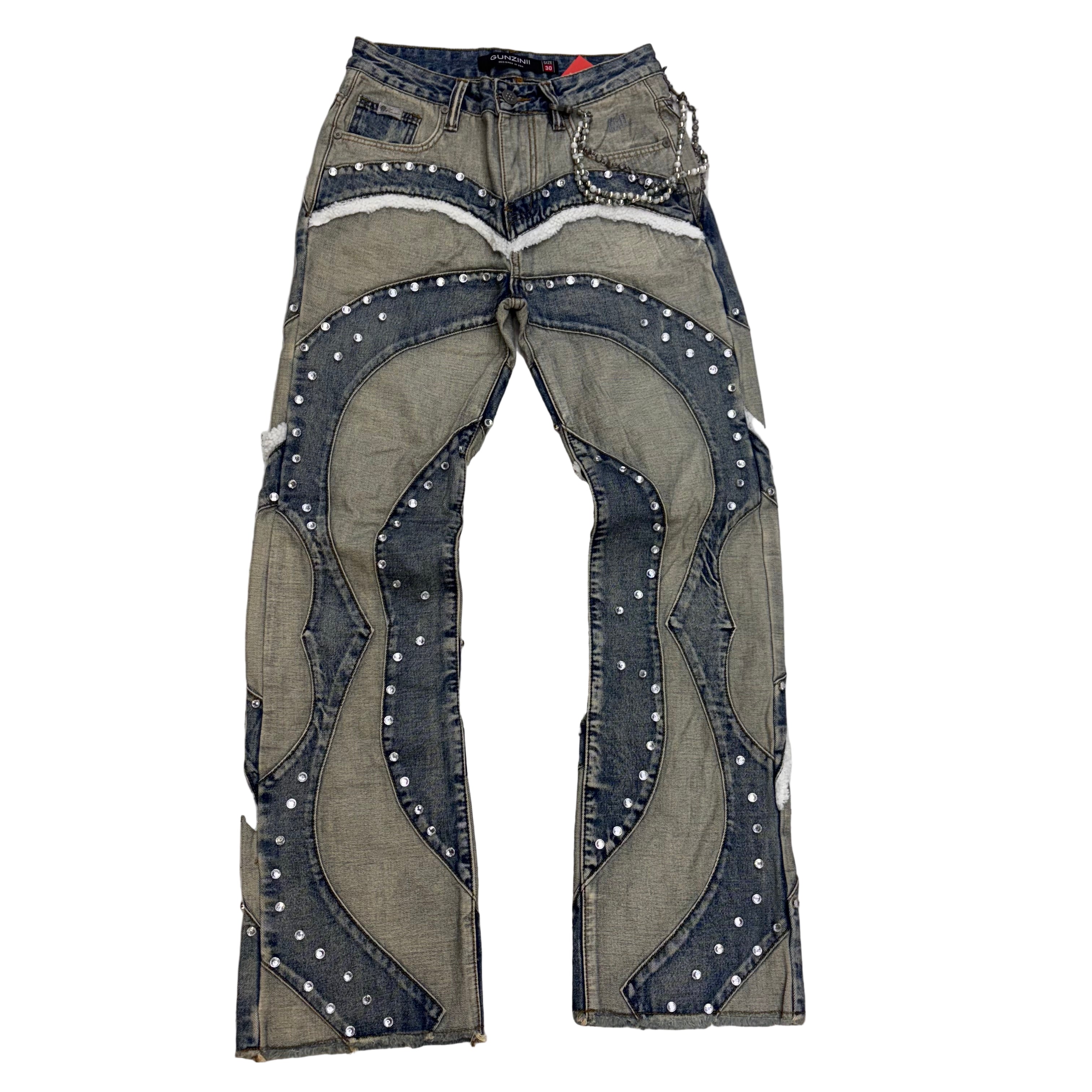 Gunzinii - Studded Flare Fit Denim - BLUE - GZ752