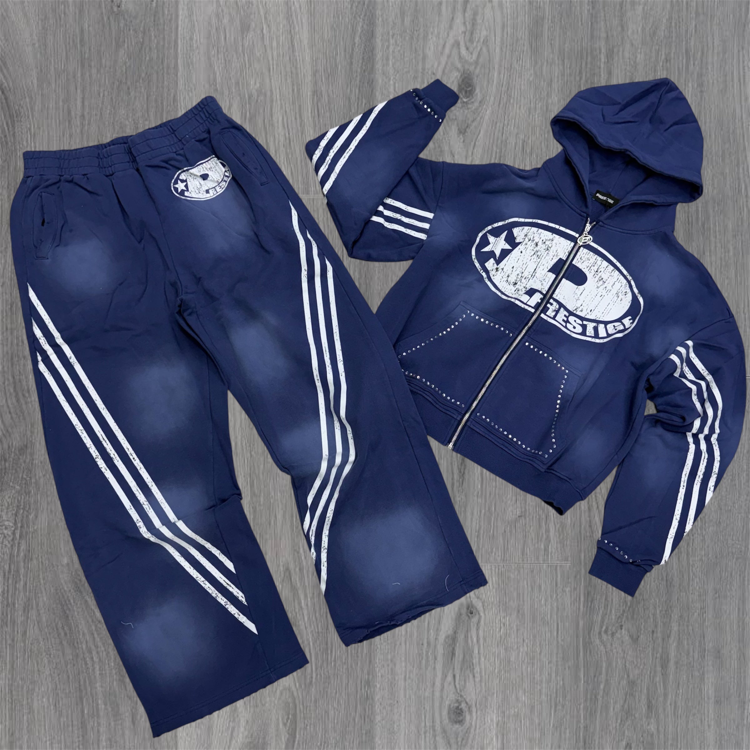 Prestige - Stripe Rhinestone Sweatsuit - Navy