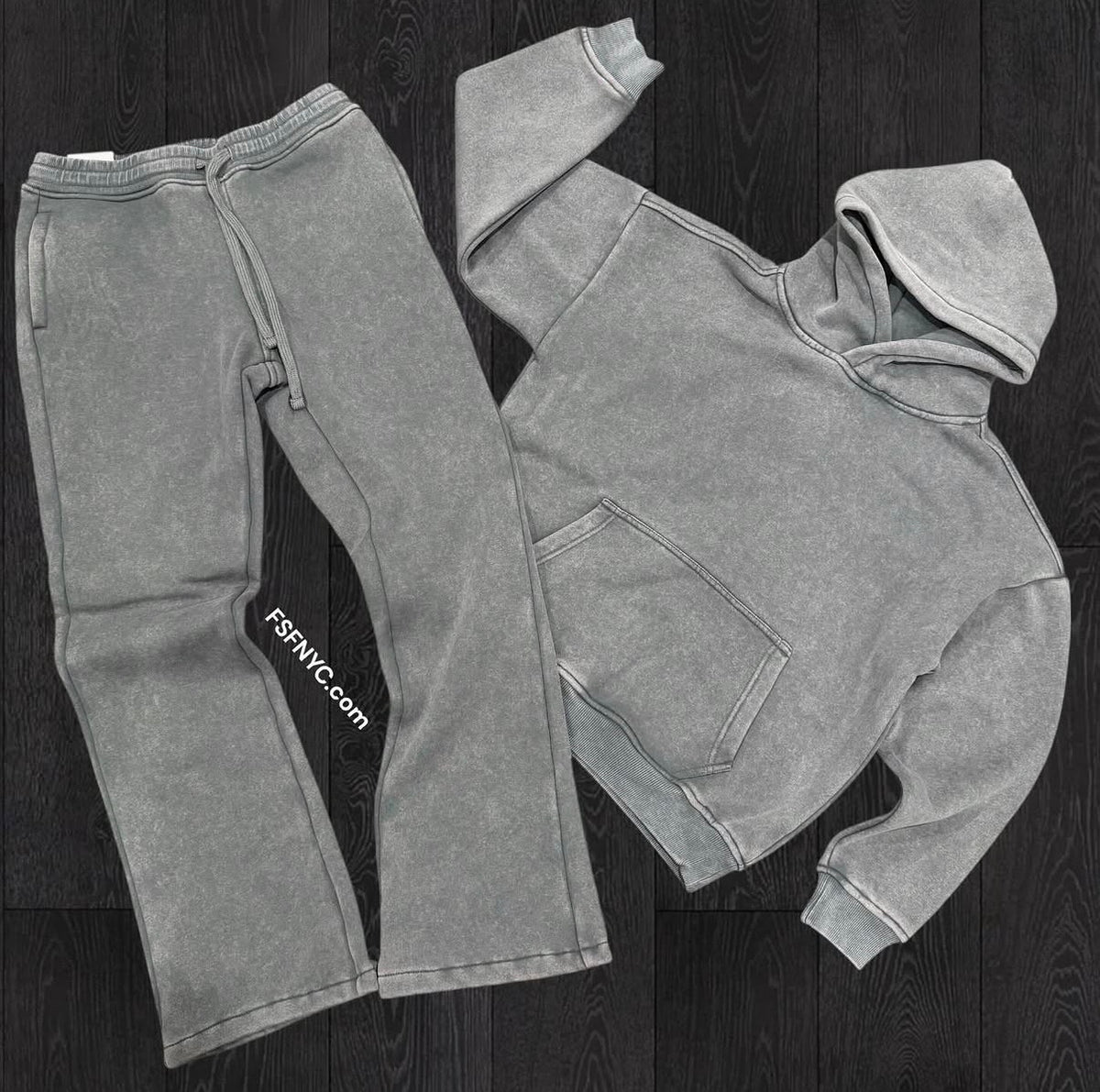 Baruda - Flare Mineral Wash Sweat Suit - Grey - 822