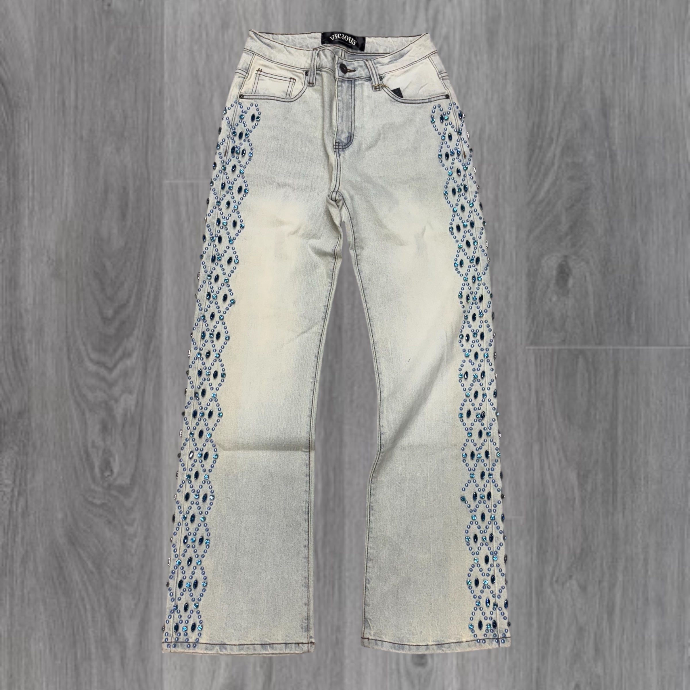 Vicious - Flare Side Rhinestone Denim - NAT BLUE - VC928