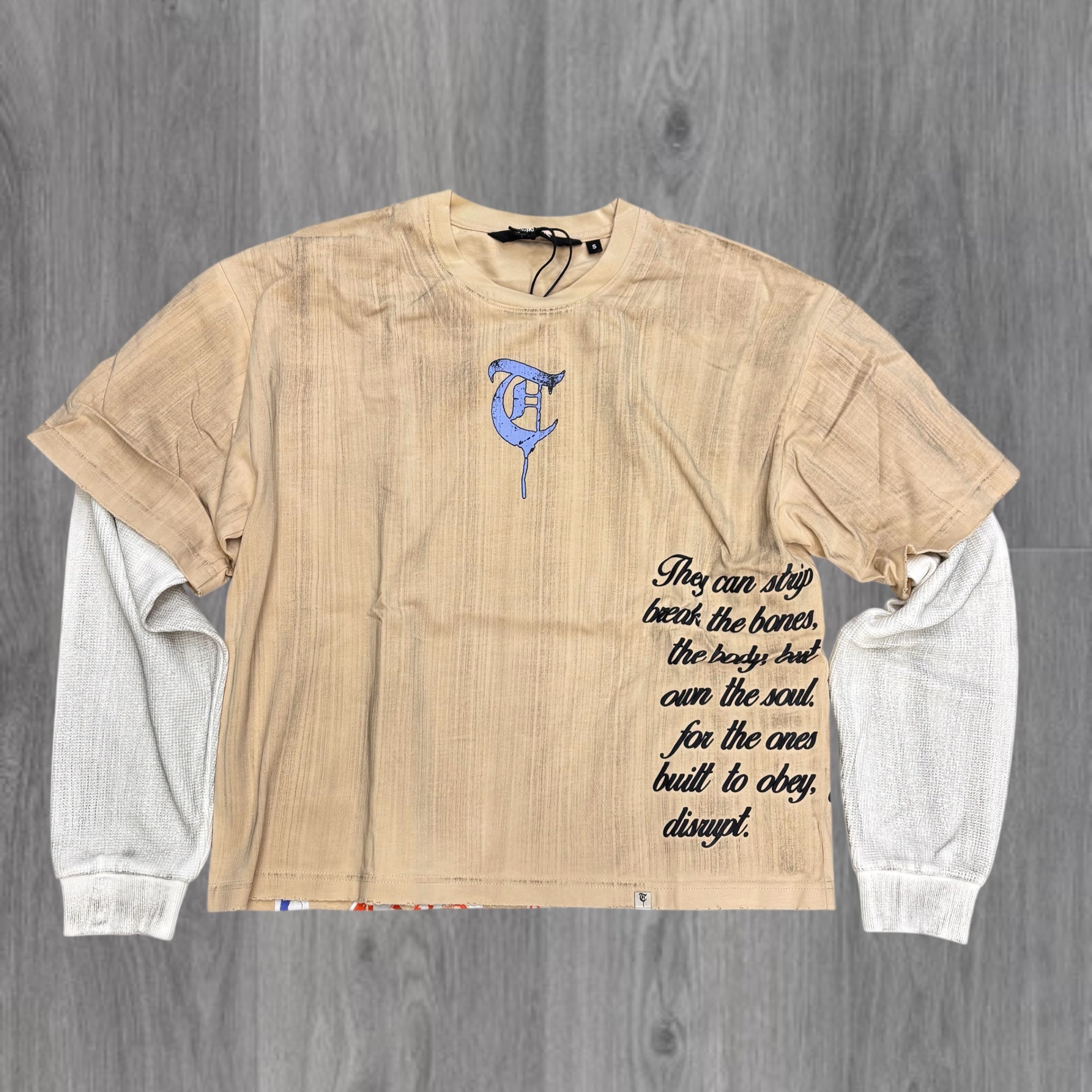 TRNCHS - BORN TO DISRUPT Long Sleeve - WH/KHKI -
