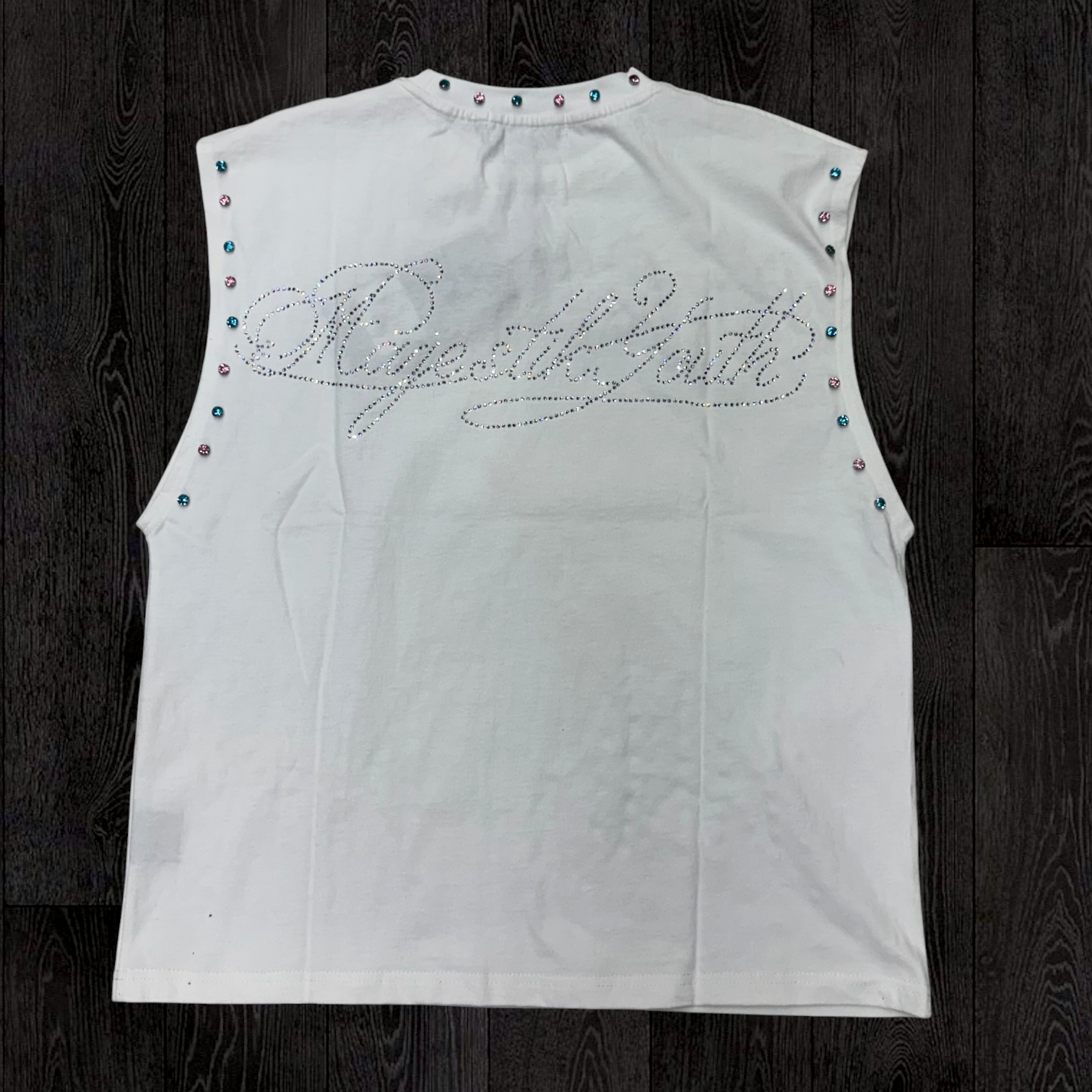 MJSTK - Graphic Sleeveless W/ Rhinestone - Egg Shell - 26721