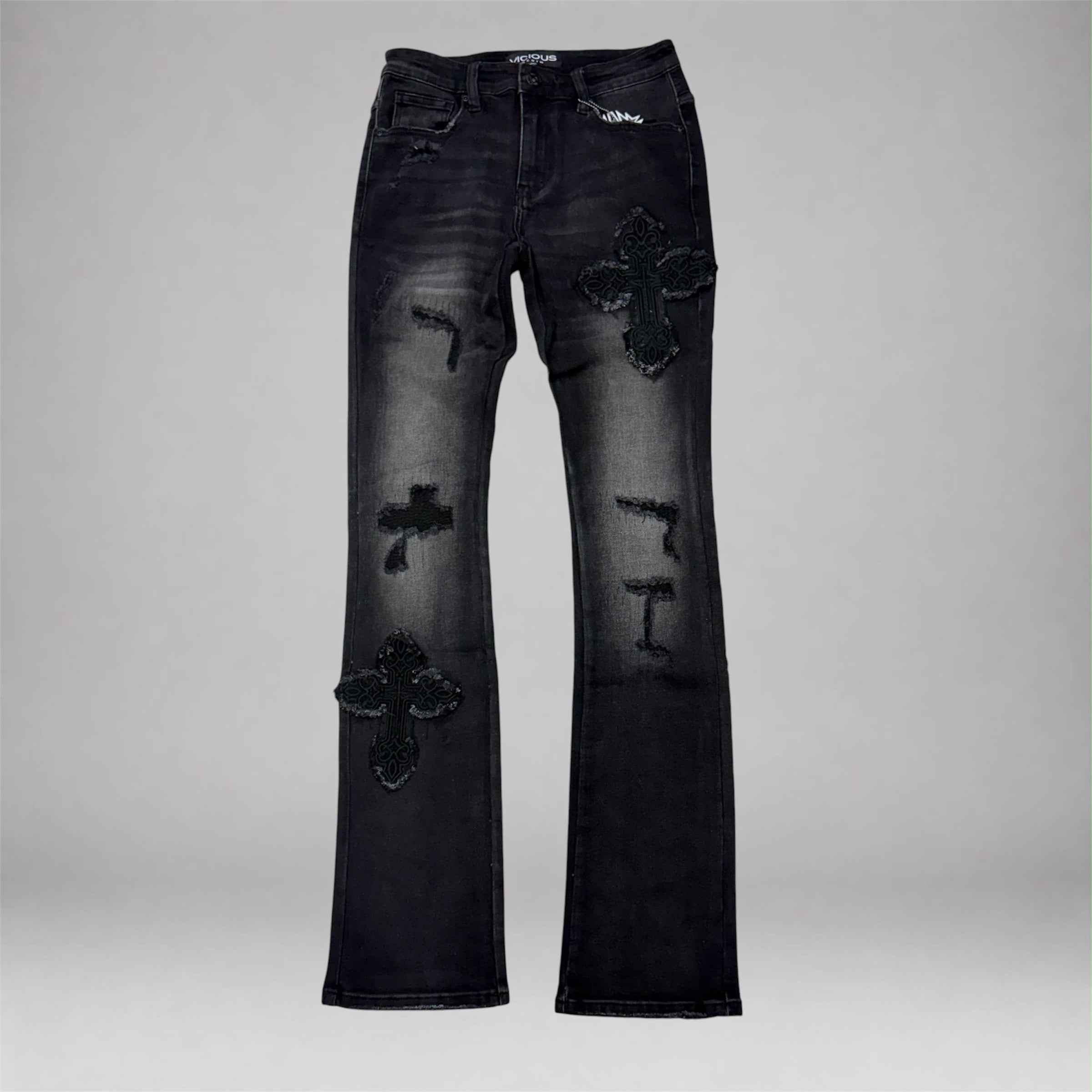 Vicious - Faith Stacked Denim - Jet Black VC1094