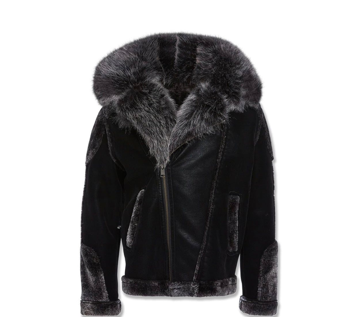 Jordan Craig Biker Shearling Coat w fur Black 91625