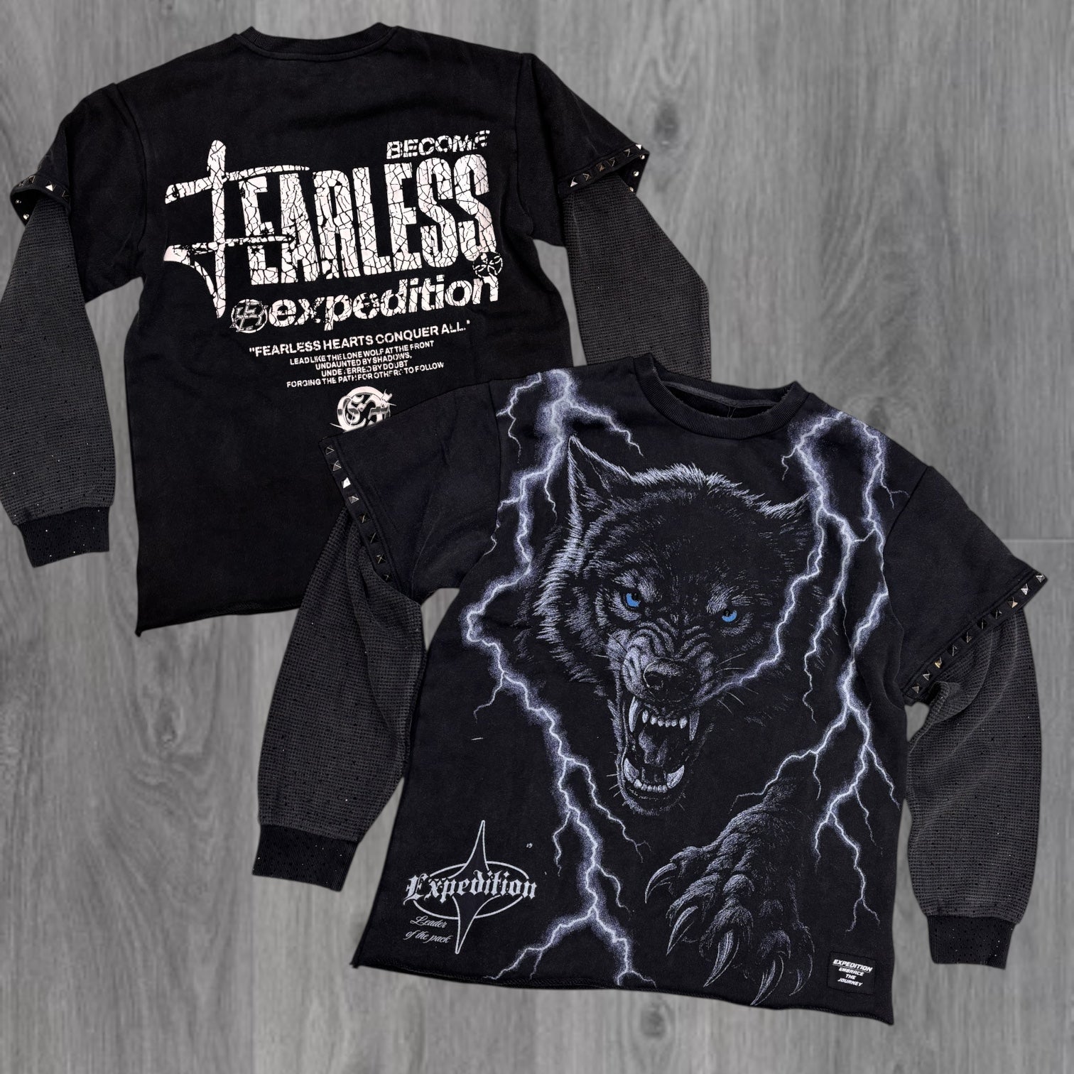 WOLF PACK Long Sleeve Tee - BLK WASH - 10325