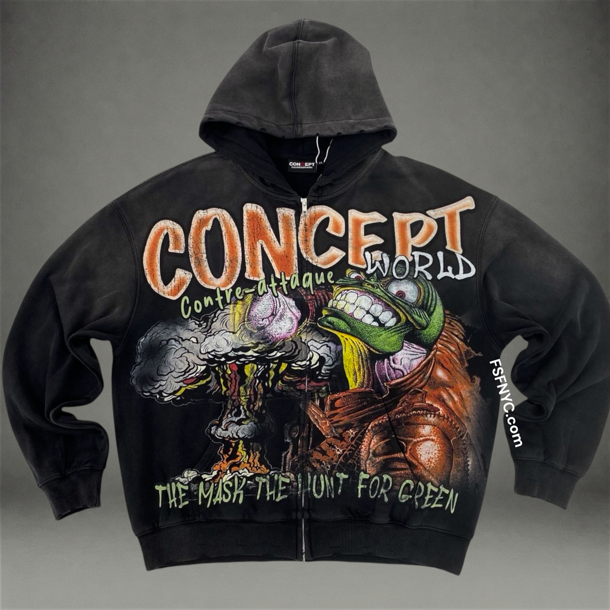 contre Zip Hoodie - Black Wash - 19
