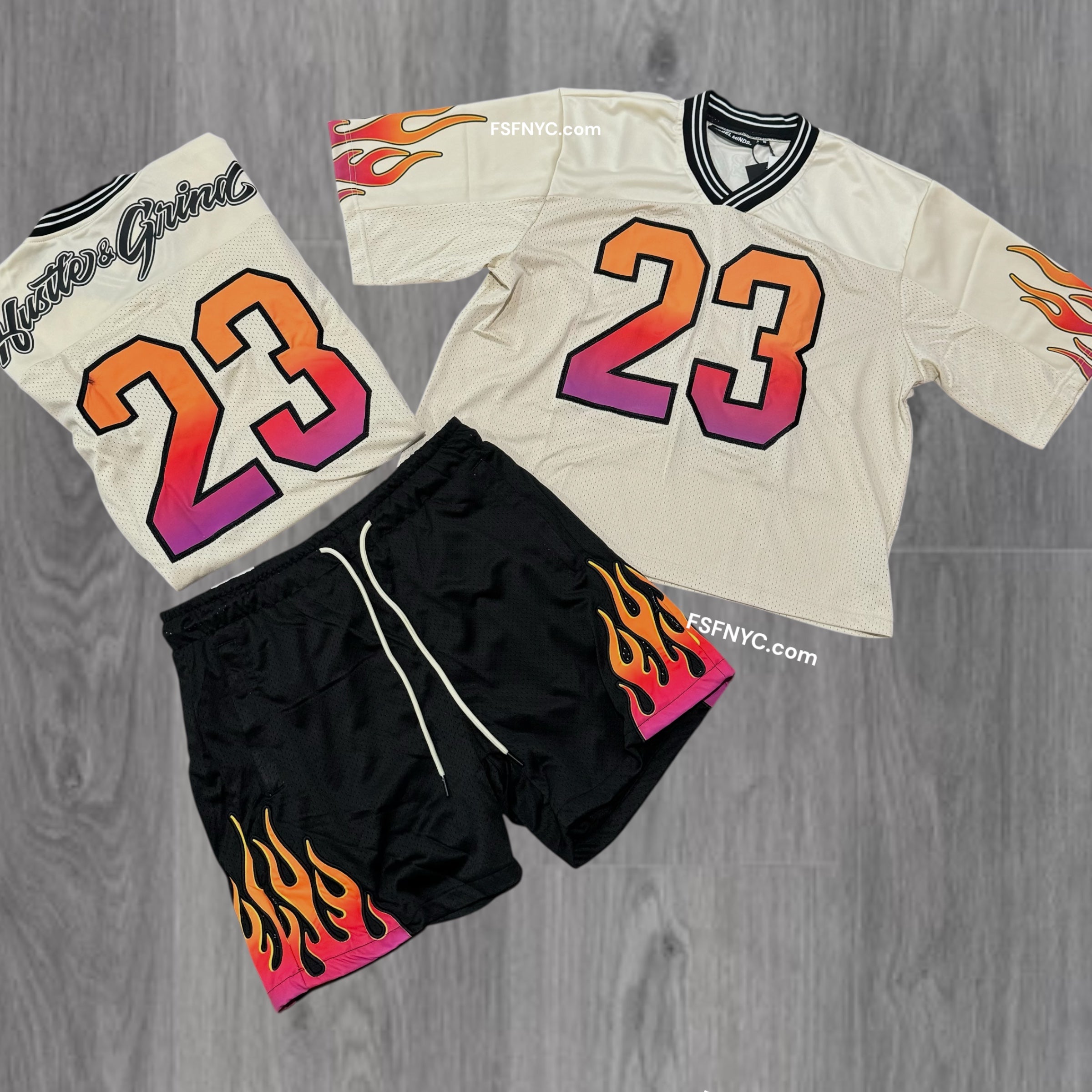 Rebel (Set) Grind Football Short-Cut Jersey Set Cream Black 157 957 M