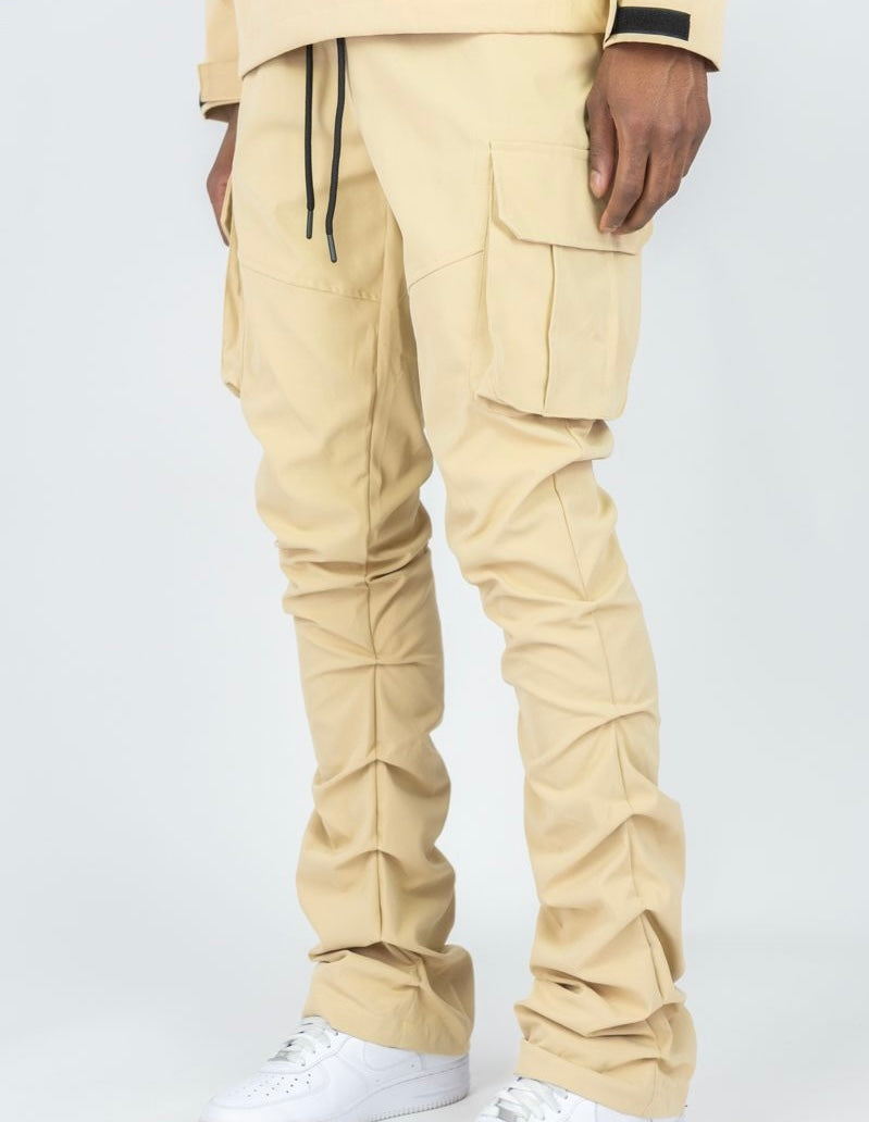 R - Stacked Flare Nylon Cargo - Khaki- 422