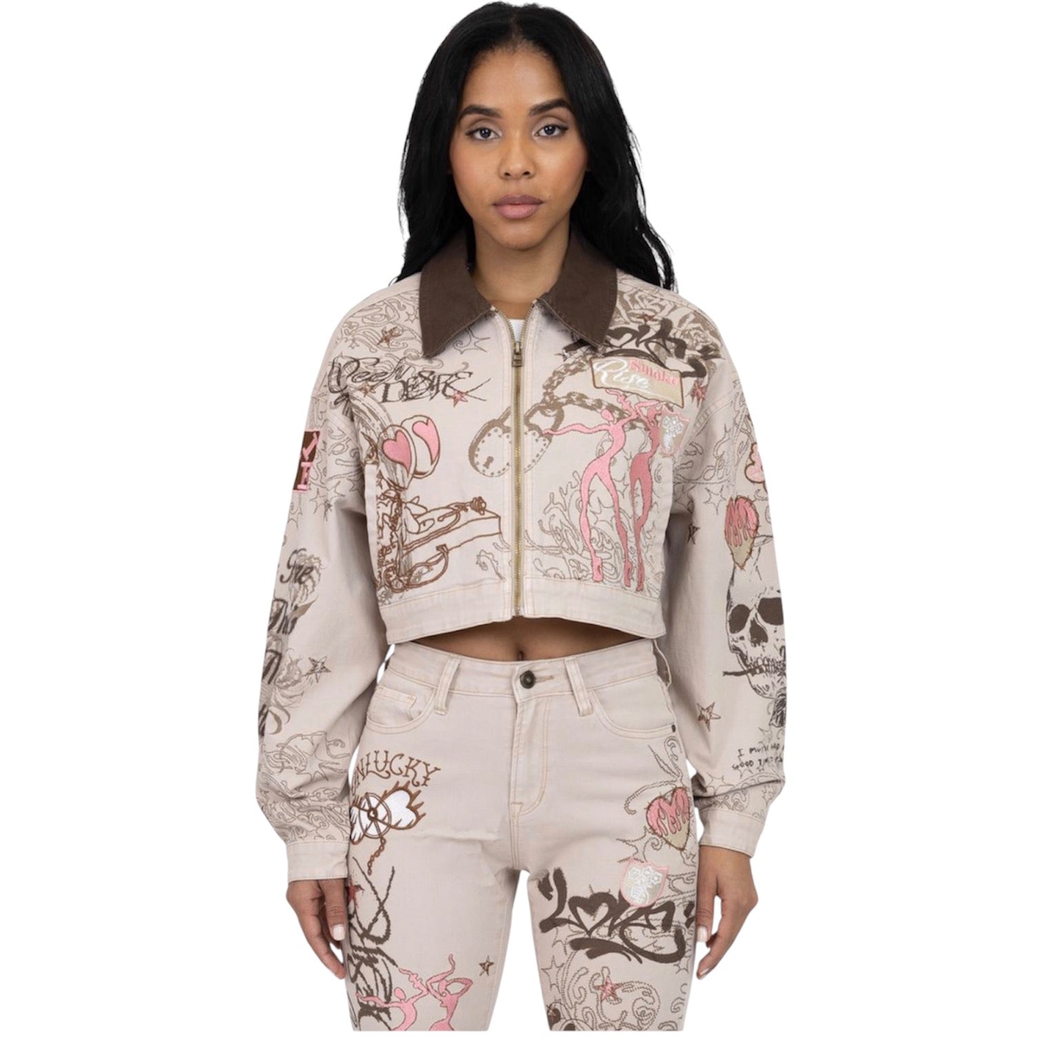 The Red - Embroidered Denim Set - Doe Skin F326