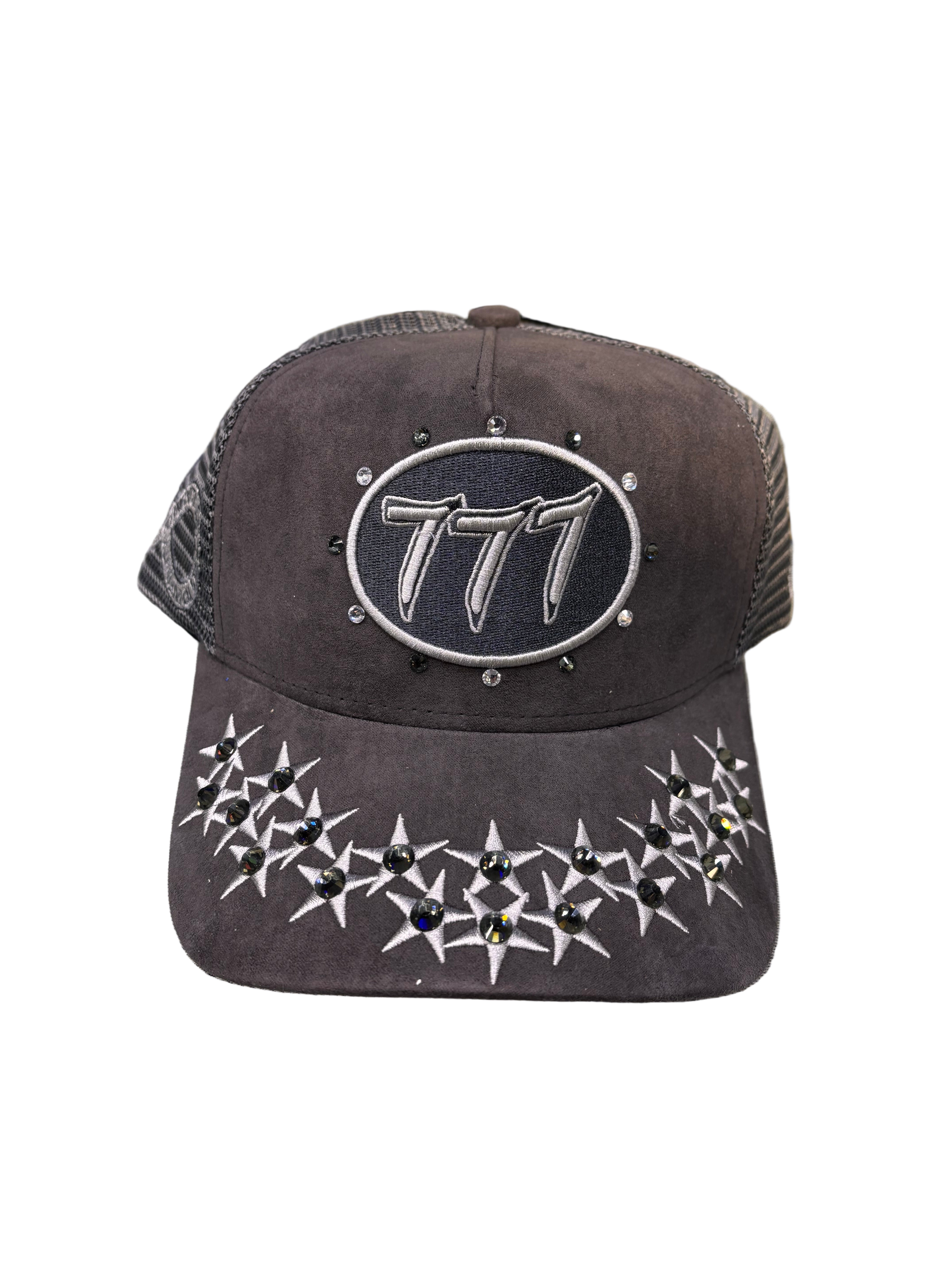 Hudson-Rhinestone Suede 777 Trucker Hat- Grey