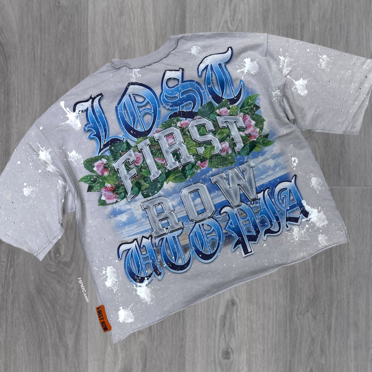 FR - Lost Utopia Oversized Crop T-shirt - Grey - 1041