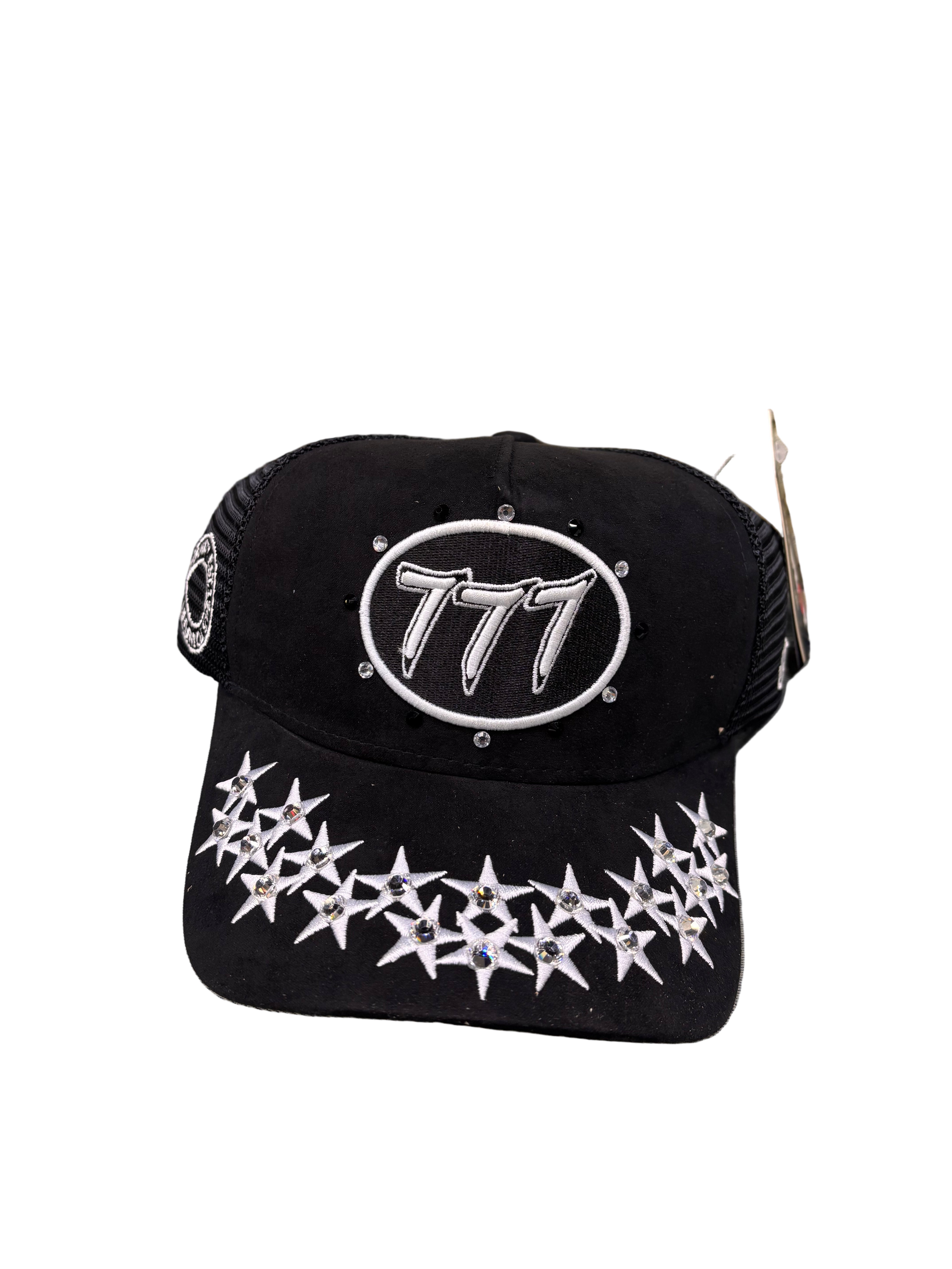 Hudson-Rhinestone Suede 777 Trucker Hat-Black/White