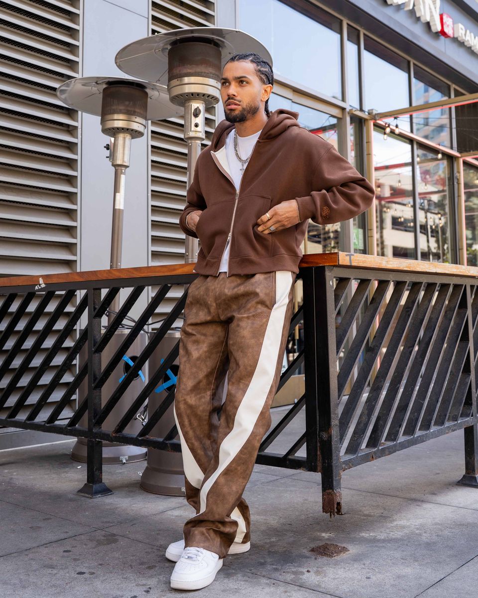 EPTM Stacked PU Twist Pants Brown