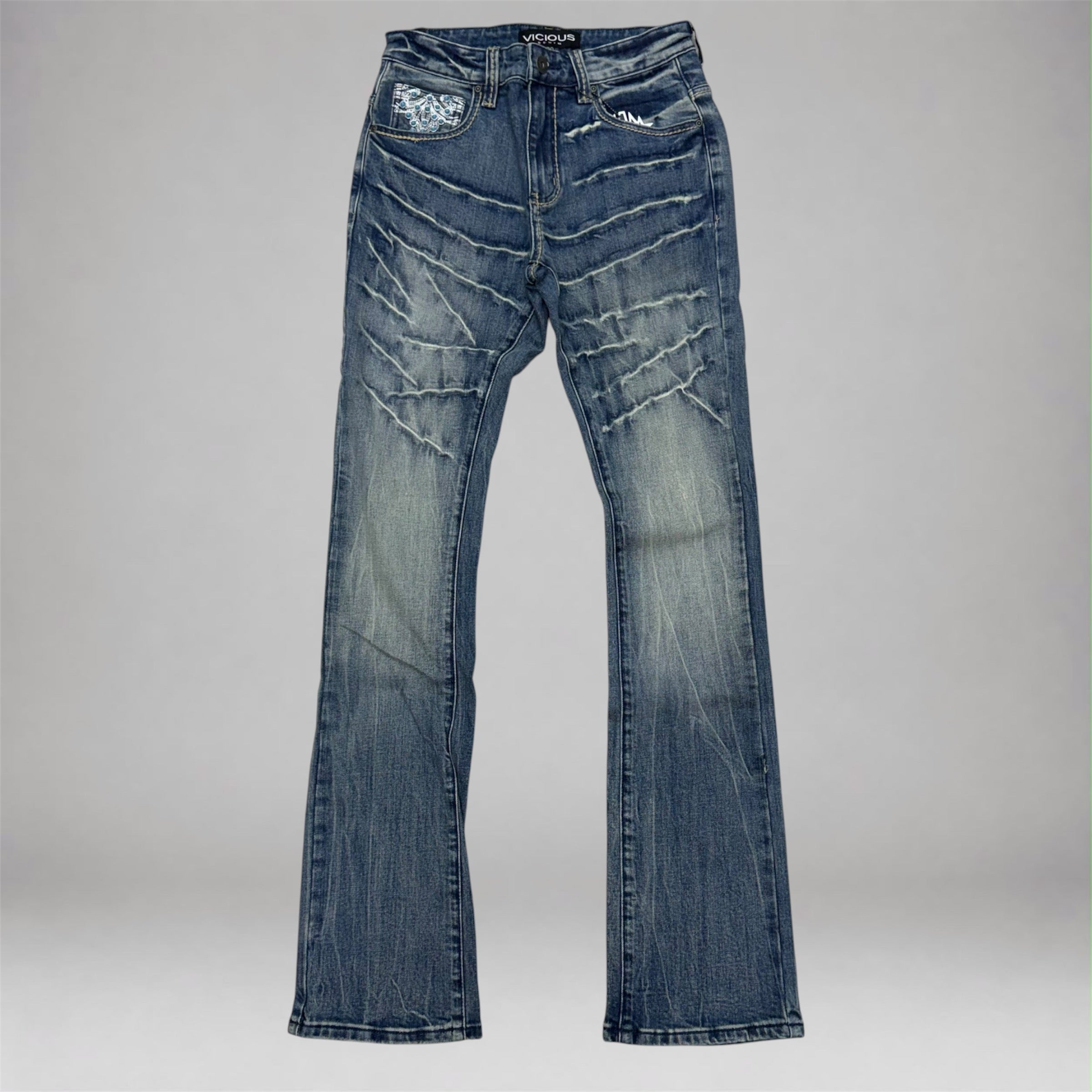Vicious - - Crystal Stacked Denim Scratch Blue Vc1217
