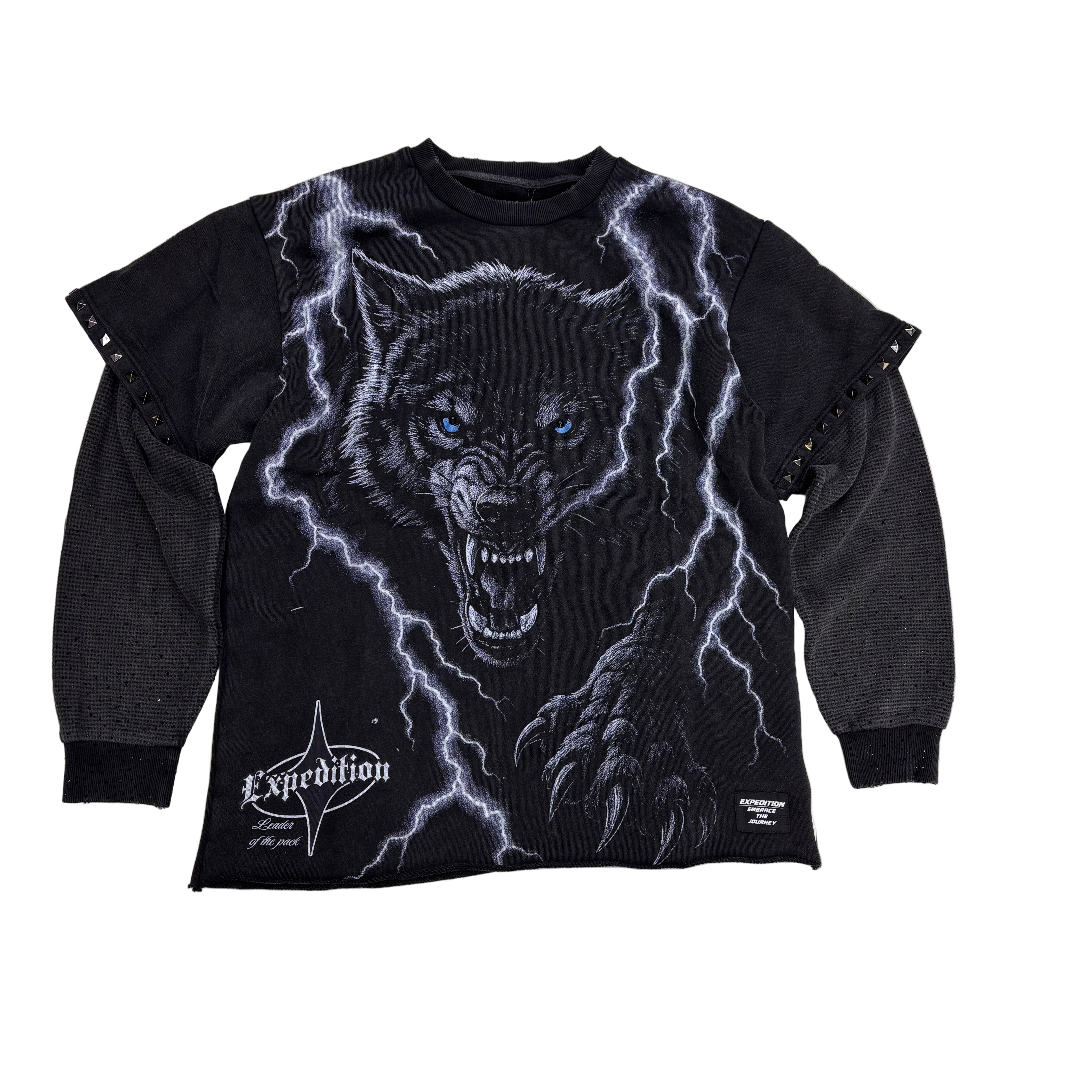 WOLF PACK Long Sleeve Tee - BLK WASH - 10325