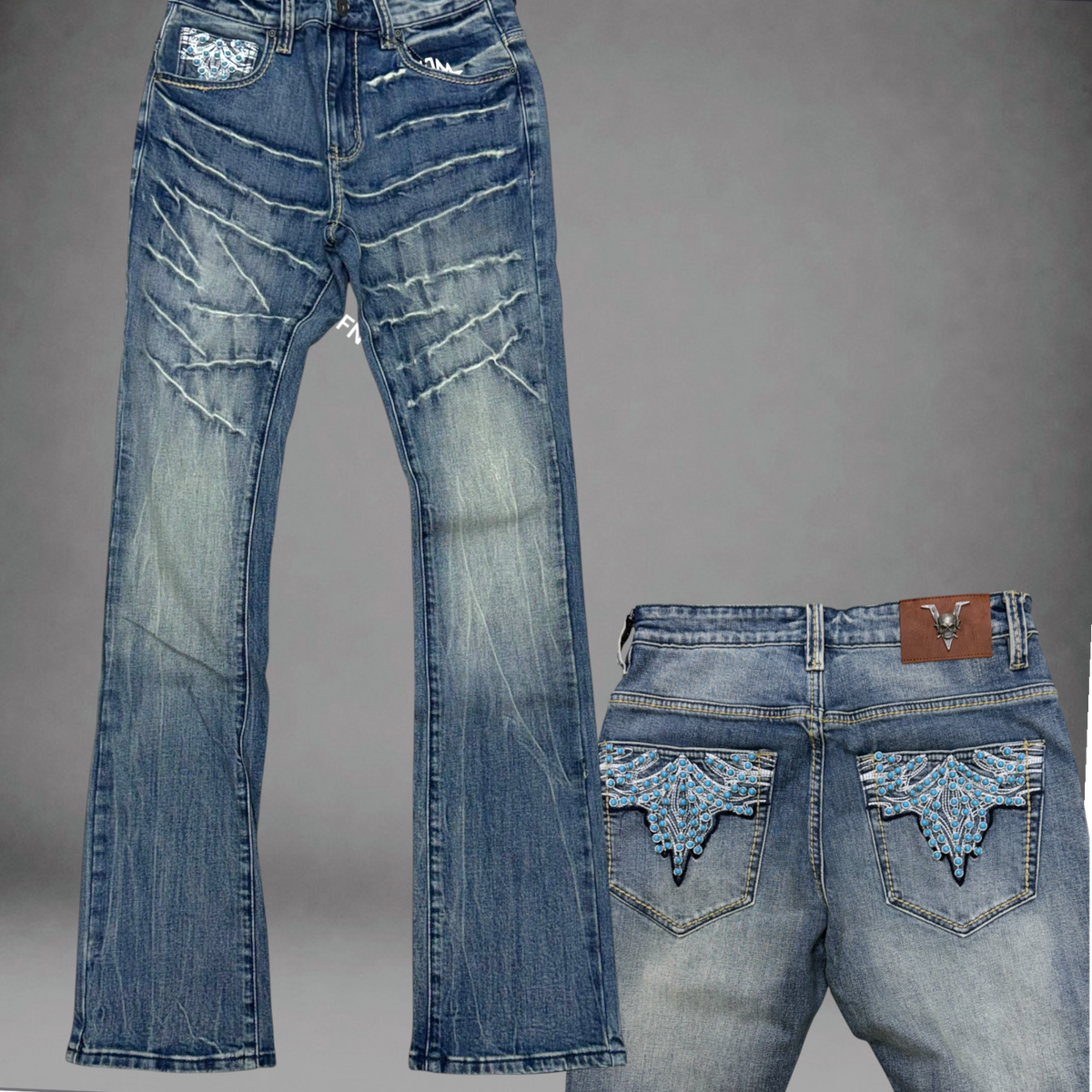 Vicious - - Flare Denim - Scratch Blue Vc1217