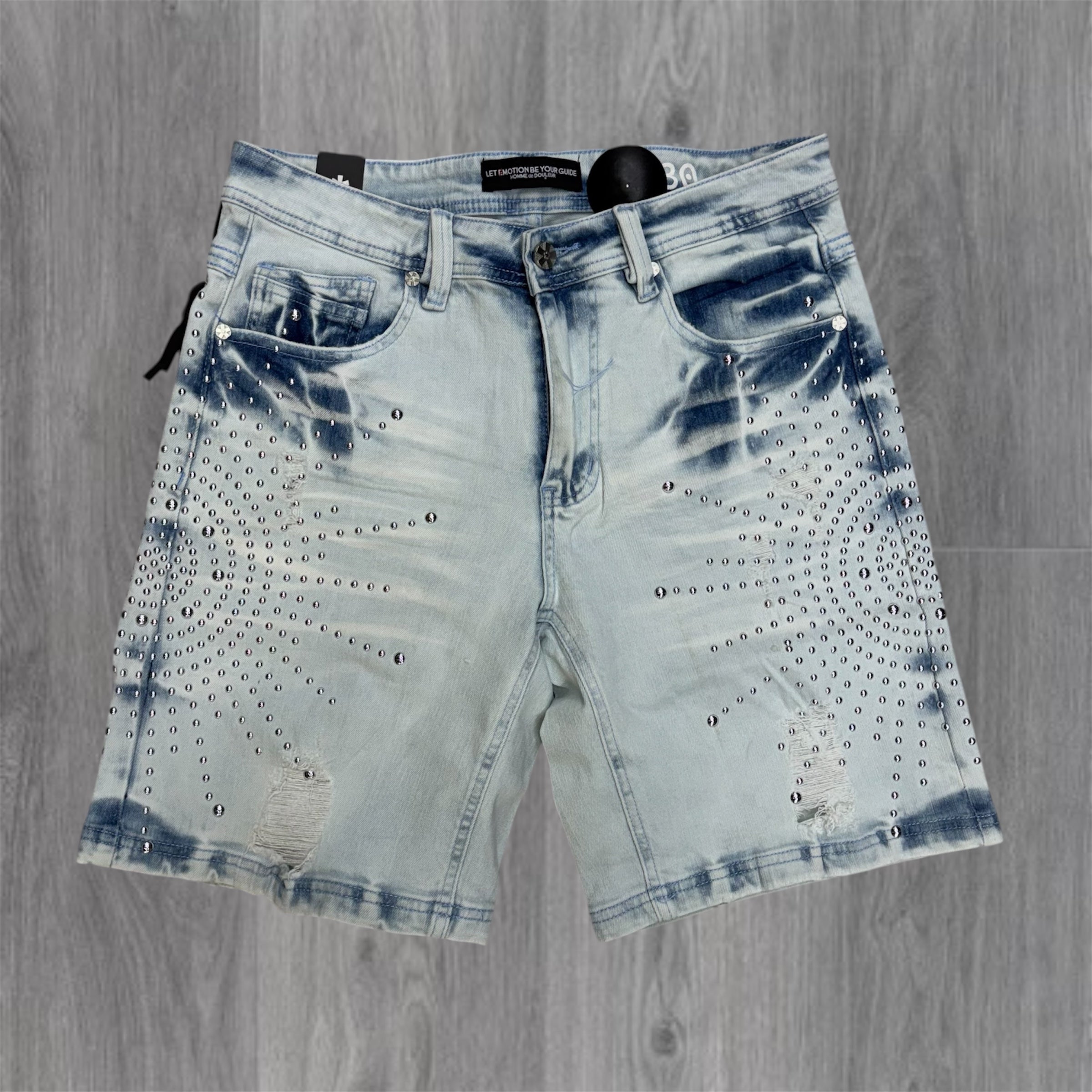 HDSN - Studded Burst Denim Shorts - Ice Blue 642