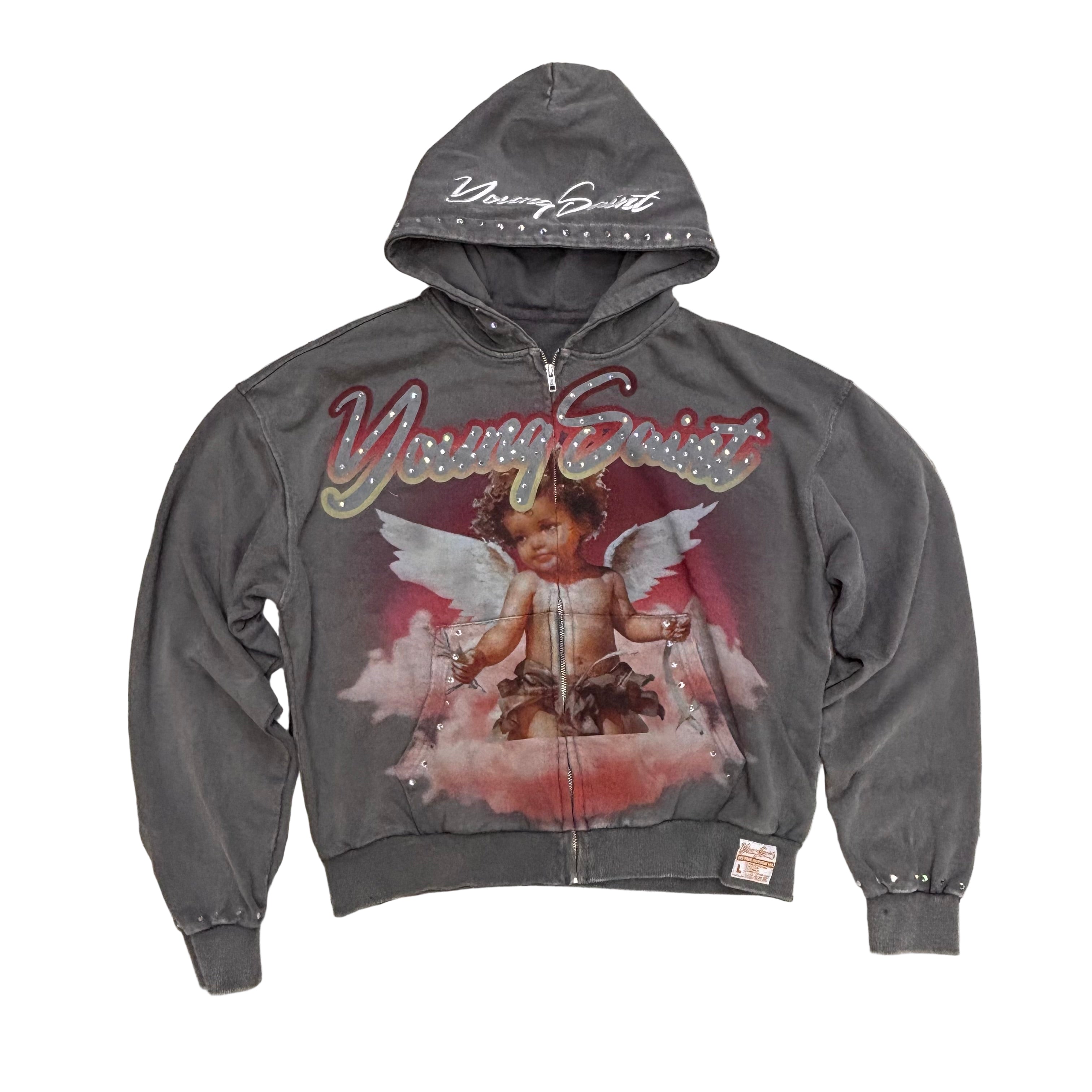 YOUNG SAINT - Angel Zip Up Hoodie - Grey