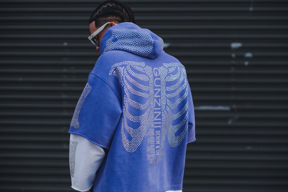 Gunzinii - Rhinestone Skeleton Hoodie - Royal - GZ524