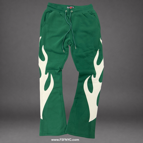 Pike - Flare Flames Sweat Pants - Green - 3617