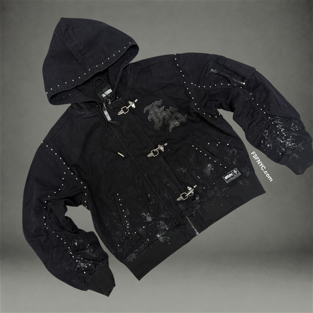 FR - Splatter Denim Bomber Jacket - Black - 2141B