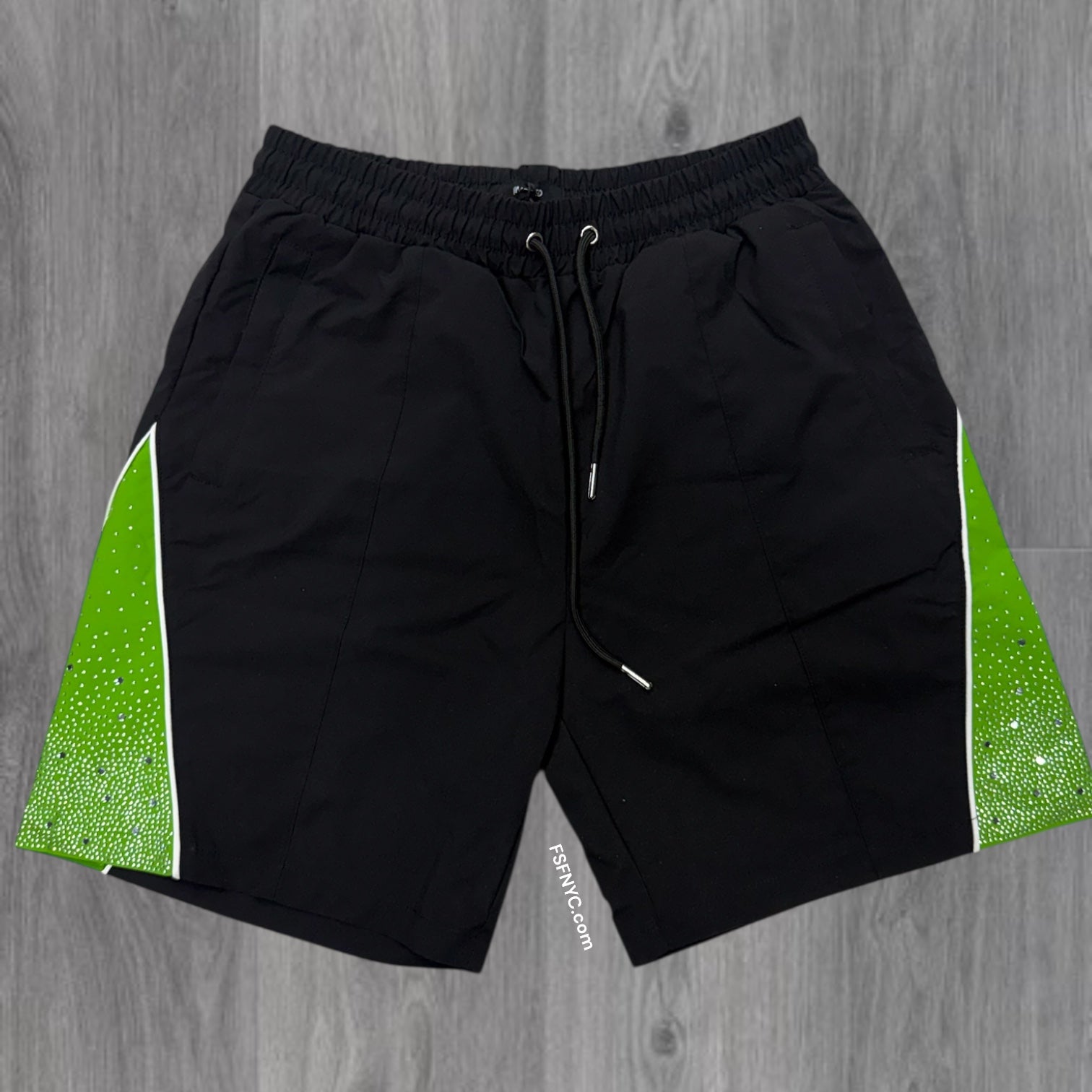 Baruda - Rhinestone Nylon Shorts - Black/Green -