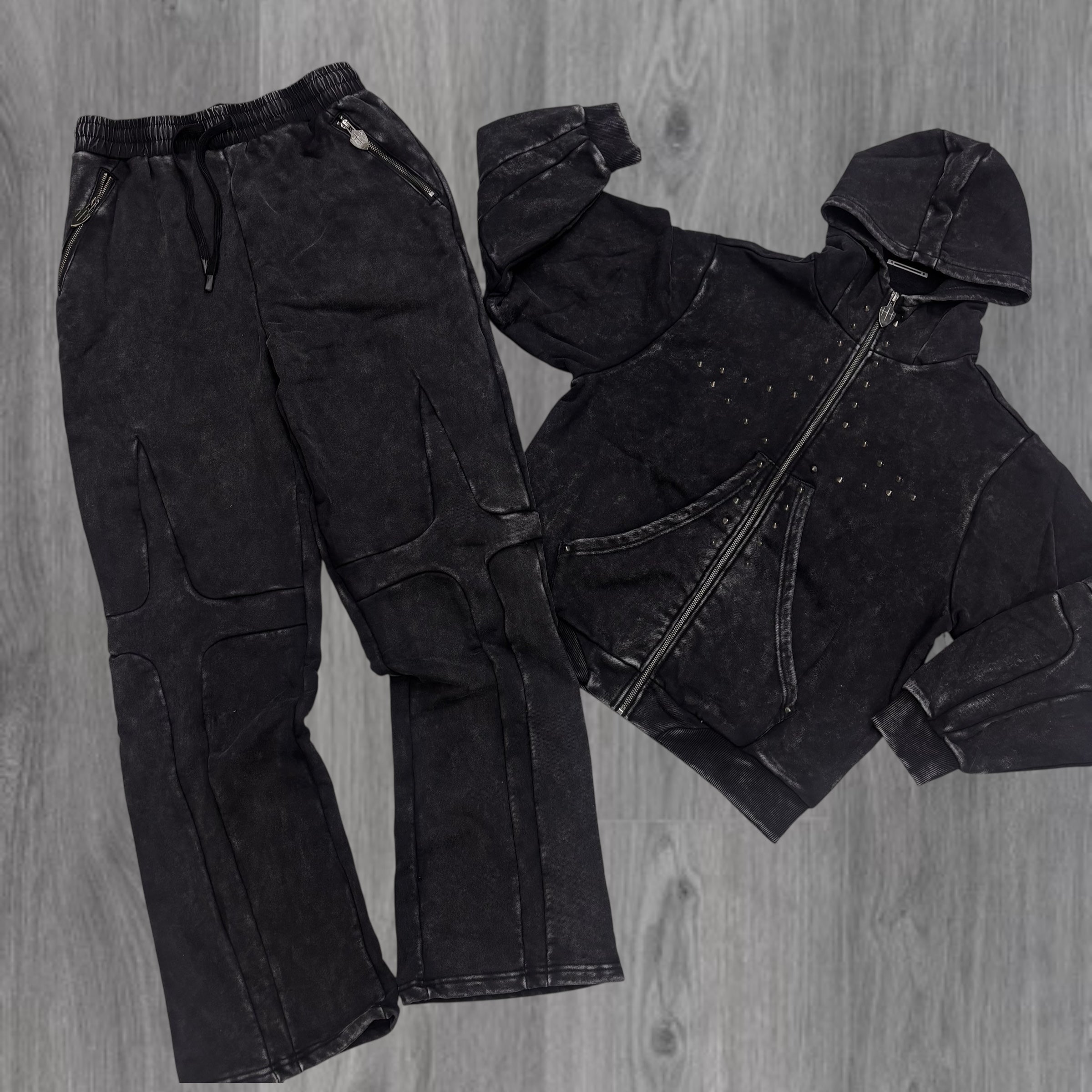 Unknown Studs Black Acid Wash Sweatsuit