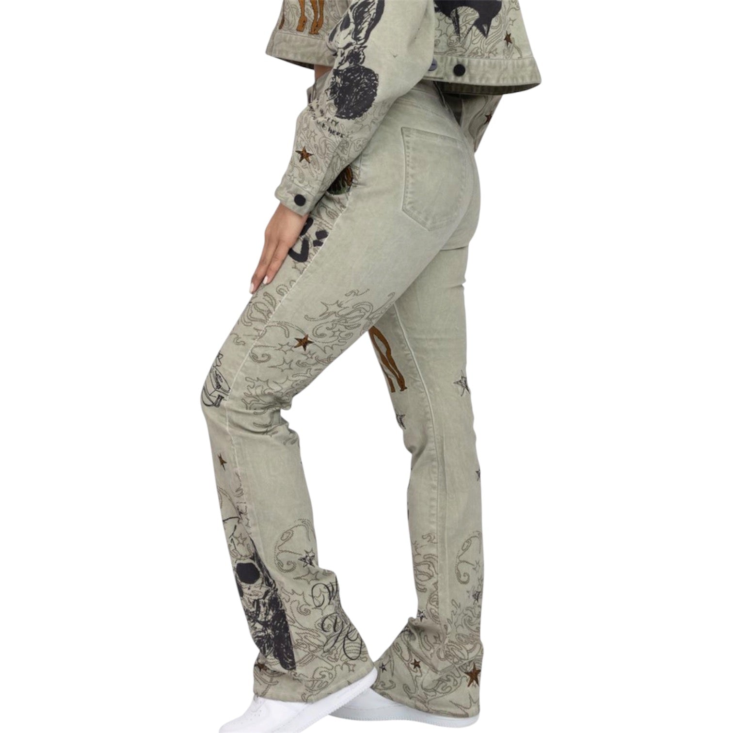 The Red - Embroidered Denim Set - Tea Green F326