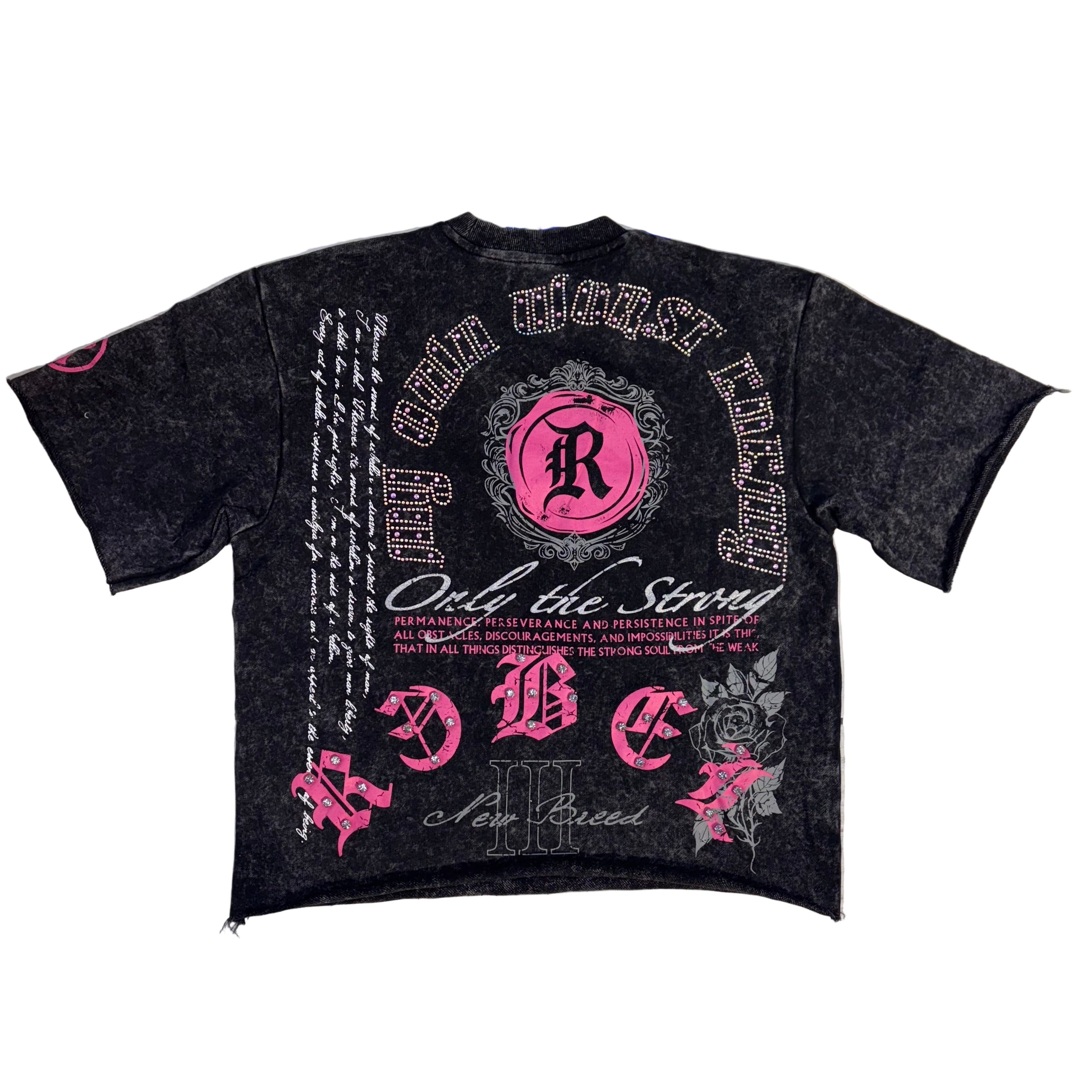 R3 - Rhinestone Only Strong TShirt - Black - 143