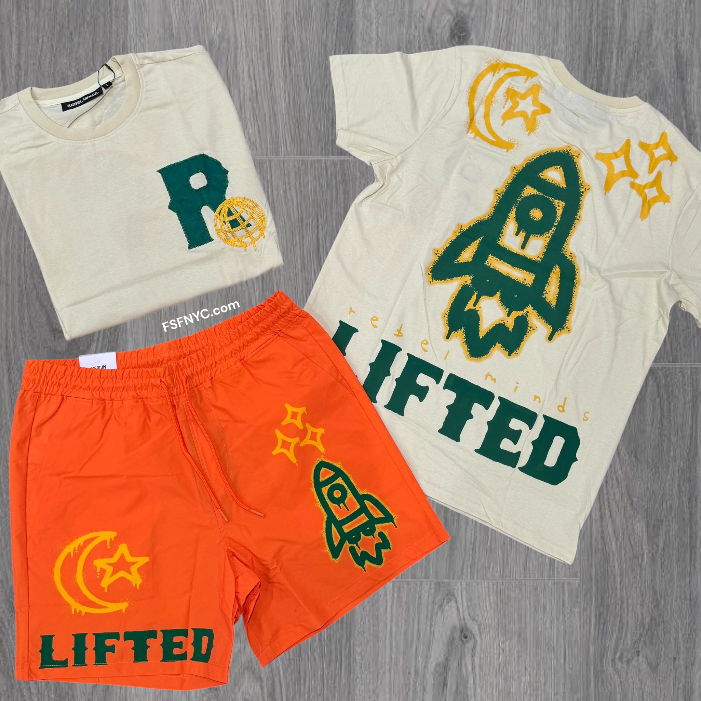Rebel Lifted Nylon Shorts w/T-shirt Cream Orange 111 911