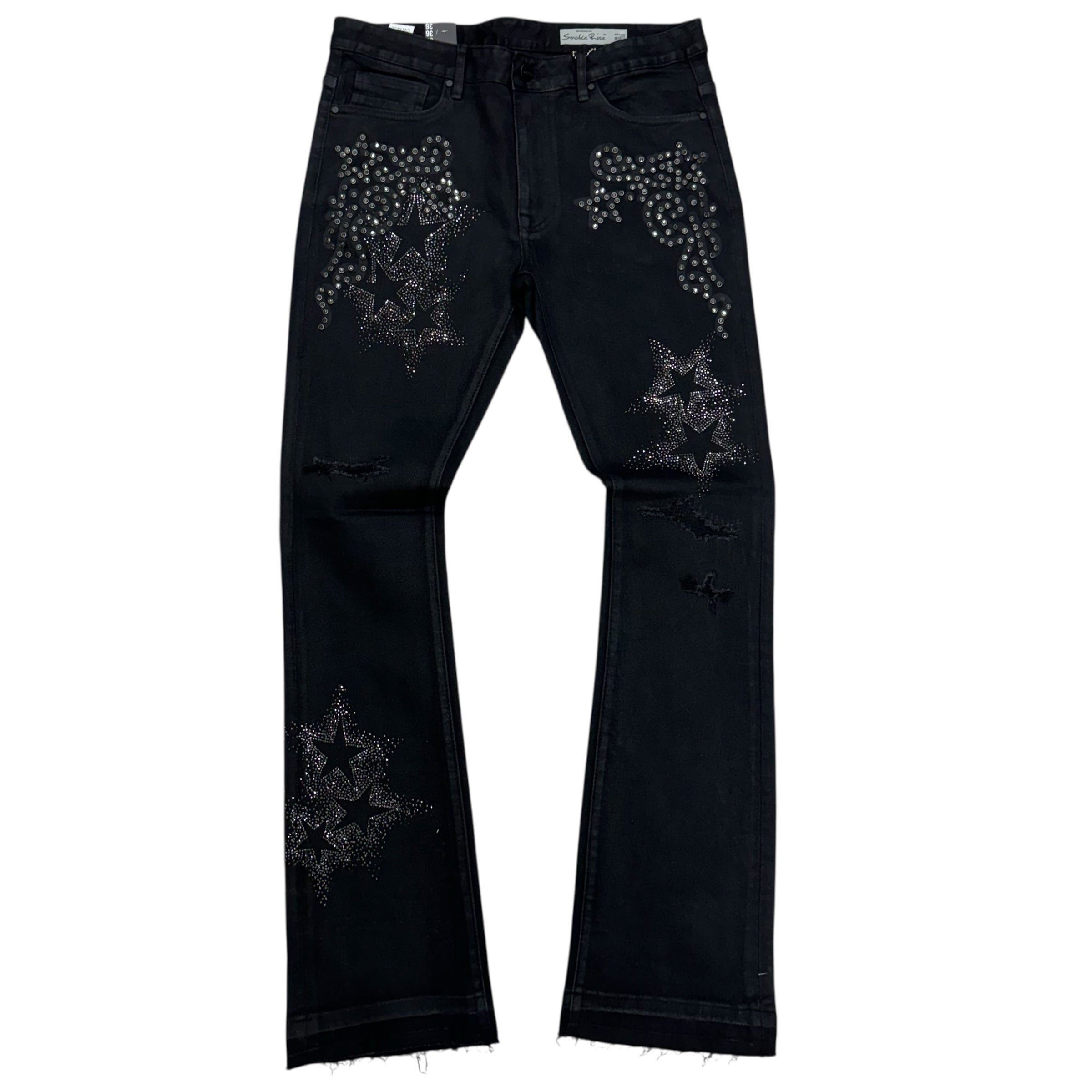 Rise - Flare Rhinestone "STAR" Denim - GLOW BLACK - JP25630