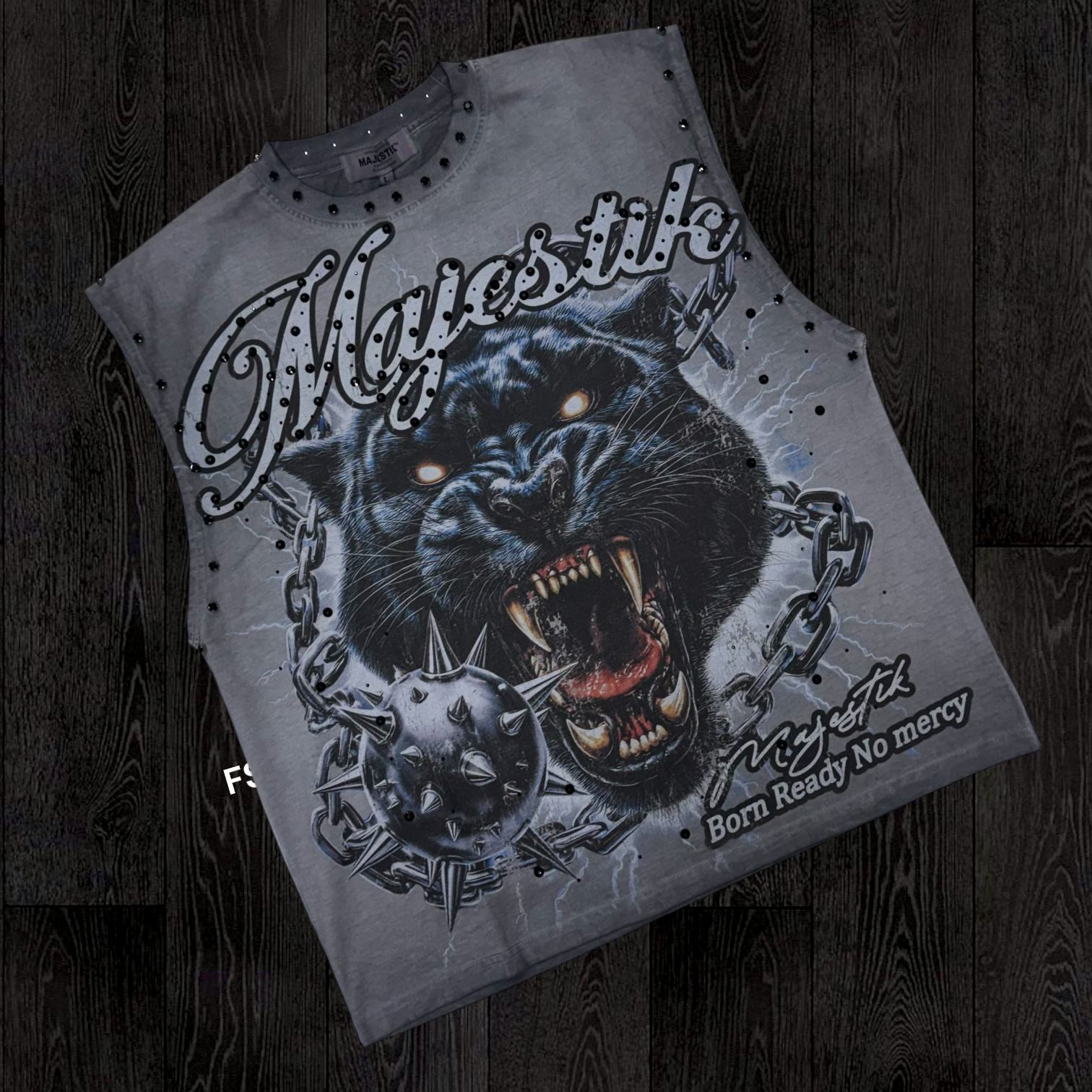 MJSTK - Graphic Sleeveless W/ Rhinestone - Grey - 26724