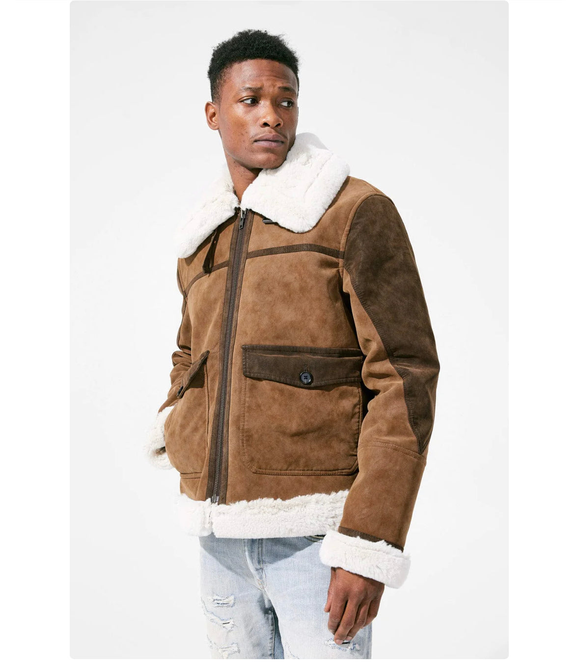 Jordan Craig Fur Shearling Bomber Brown 91405